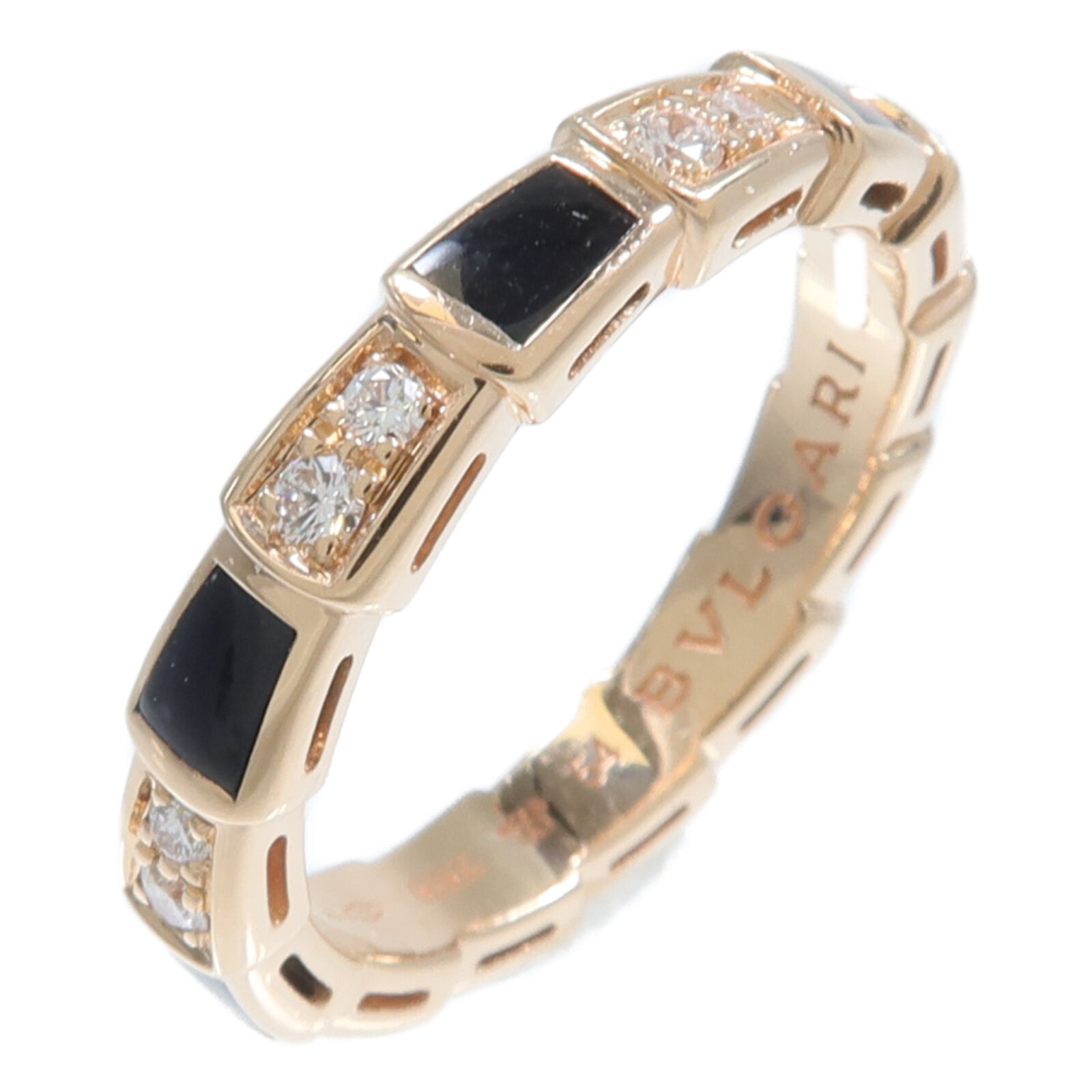 BVLGARI 18K玫瑰金Serpenti Viper縞瑪瑙戒指