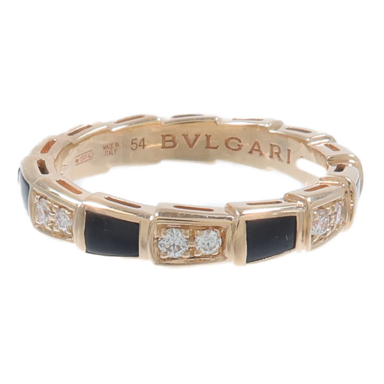 BVLGARI 18K玫瑰金Serpenti Viper縞瑪瑙戒指