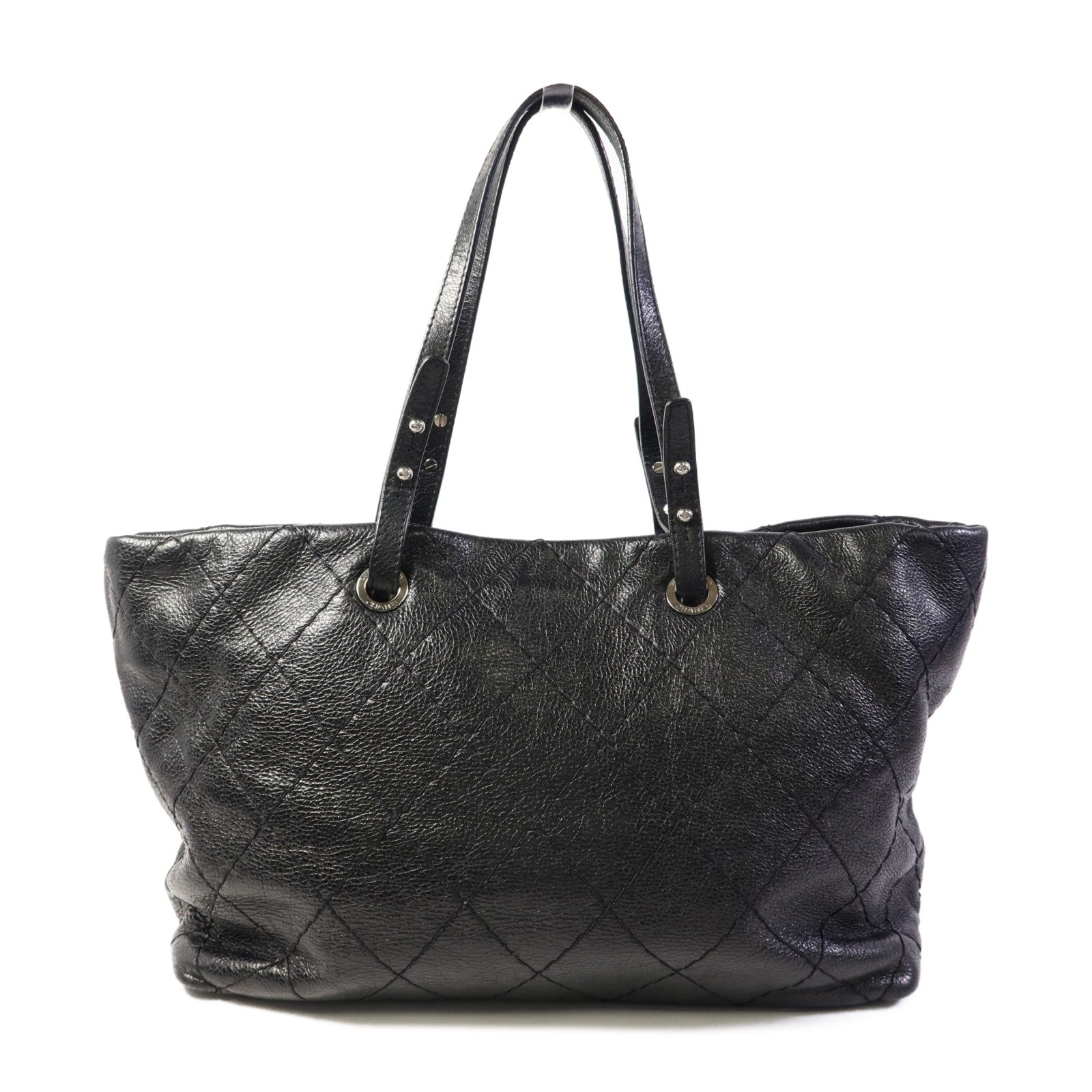 CHANEL 牛皮皮革Tote Bag銀扣肩背袋