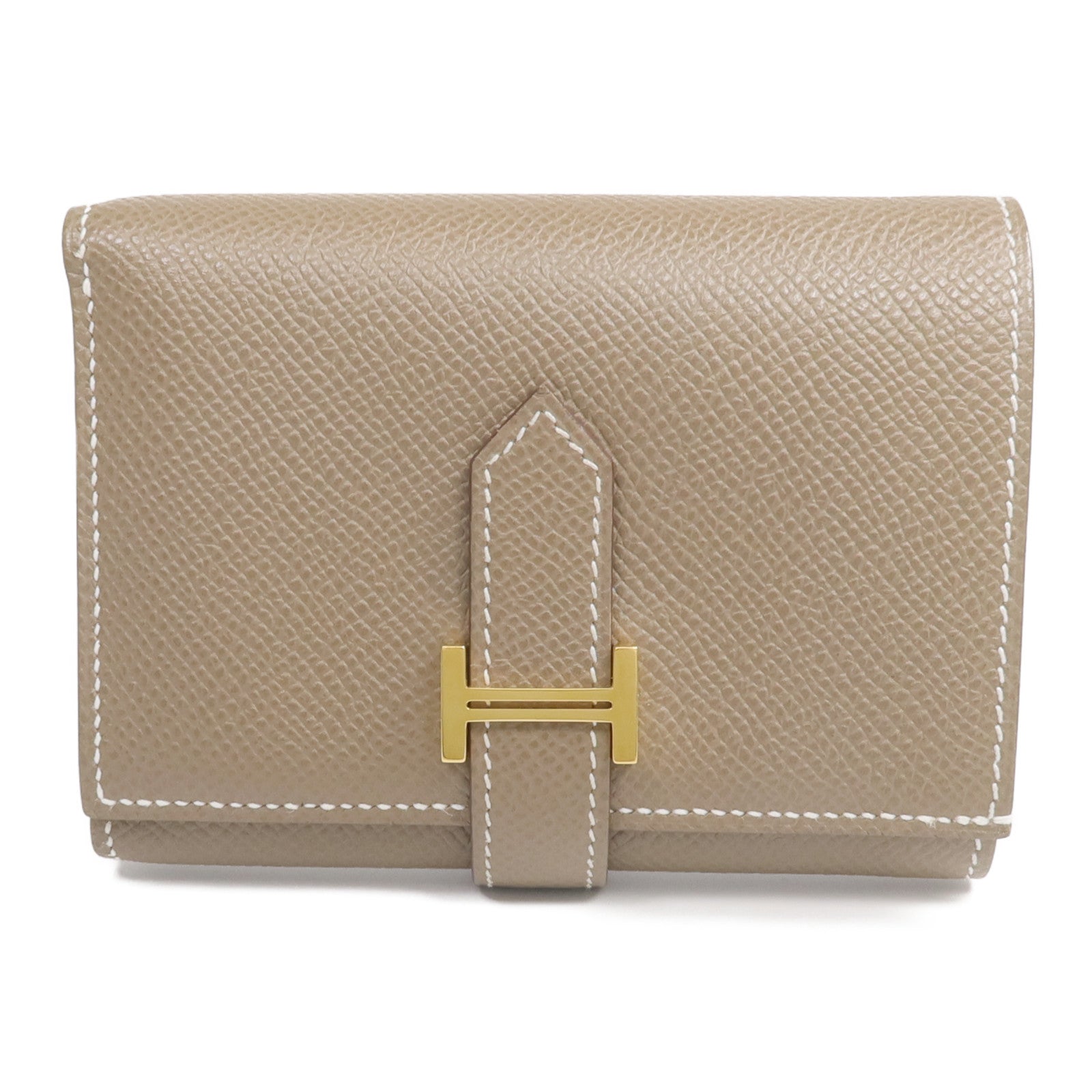 HERMES 【Hermes Fair】Epsom皮革Bearn Compact Wallet金扣錢包Etoupe