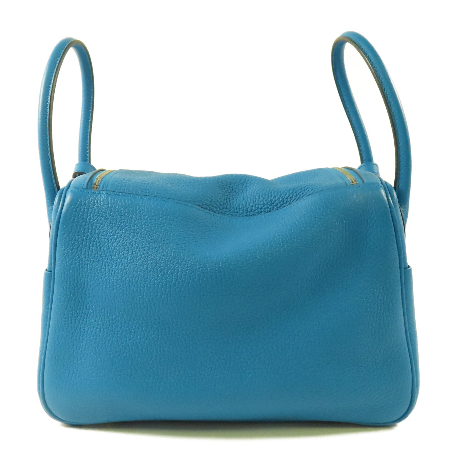 HERMES Clemence皮革Lindy 26銀扣手挽肩背兩用袋Bleu Frida