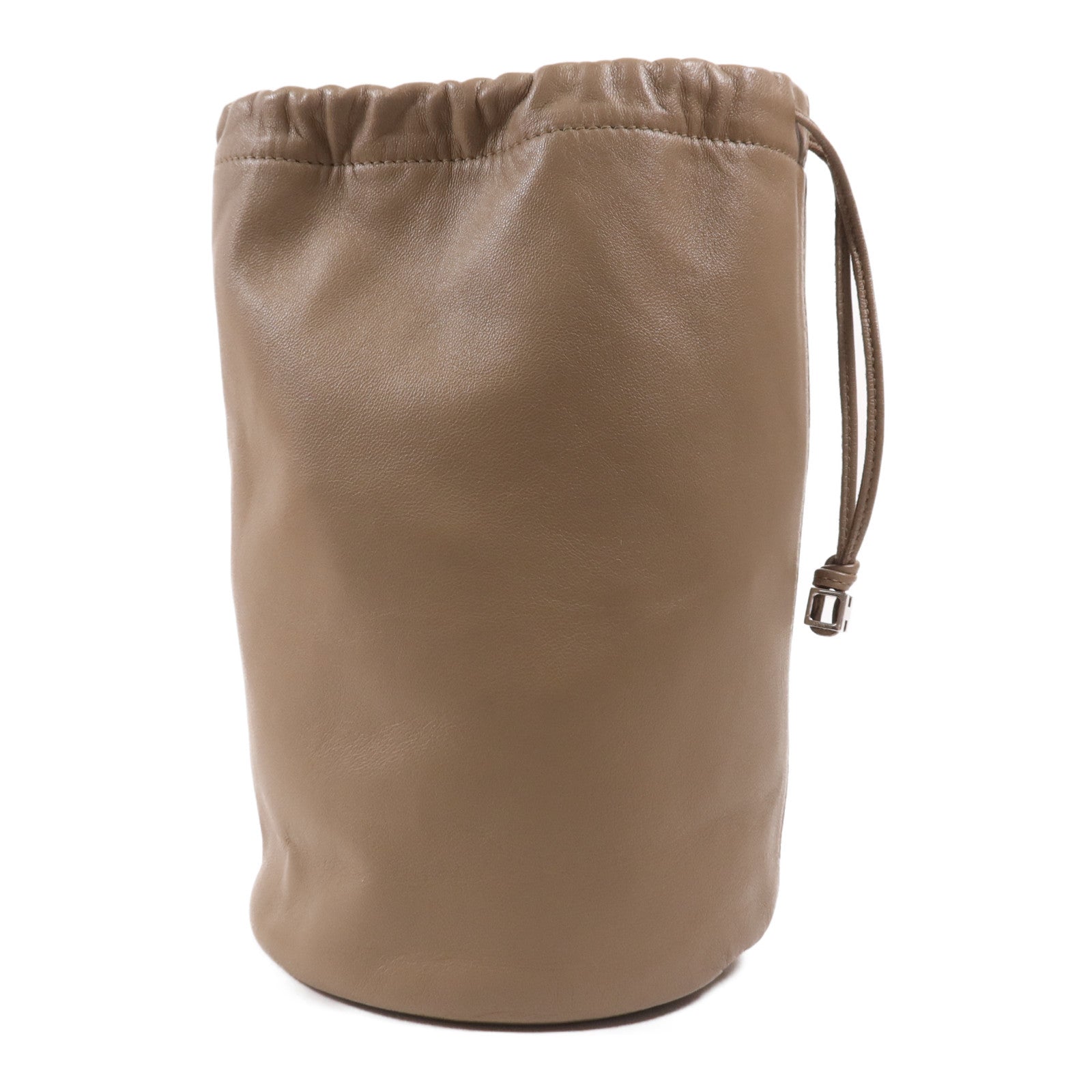 HERMES Milo皮革Bucket Bag銀扣手拿包Etoupe