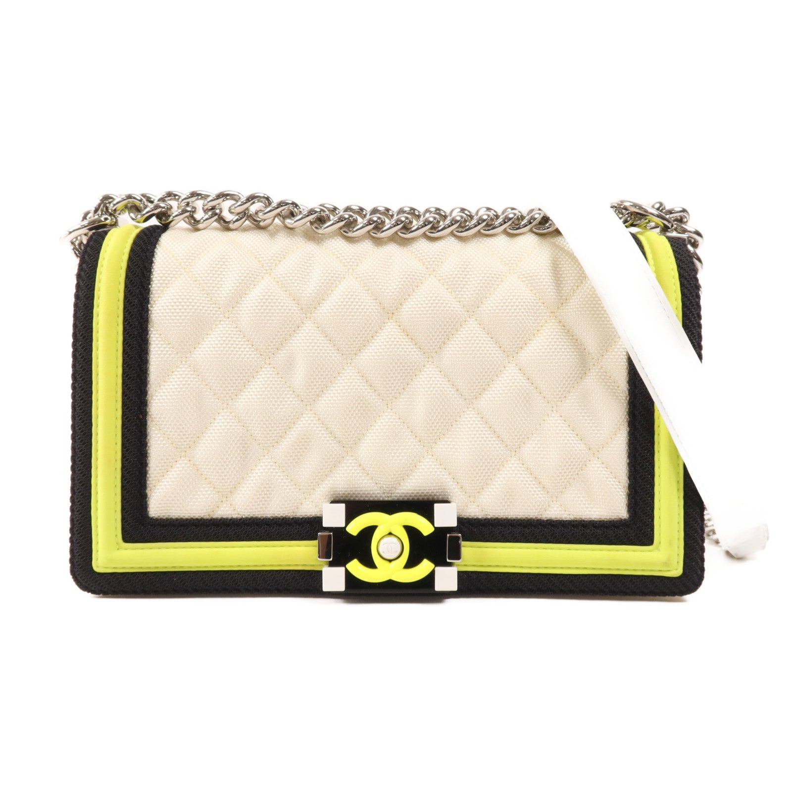 CHANEL 帆布Boy 25銀扣肩背袋