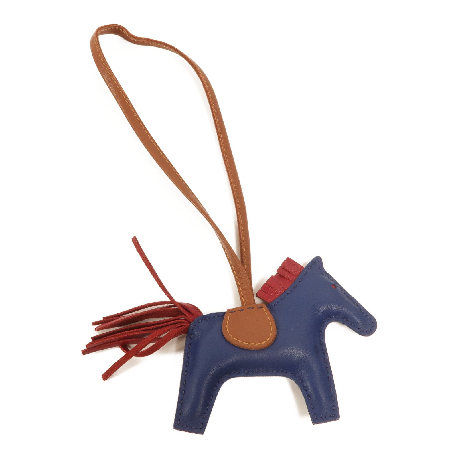 HERMES Milo皮革Rodeo PM掛飾Bleu de Malte/Rubis/