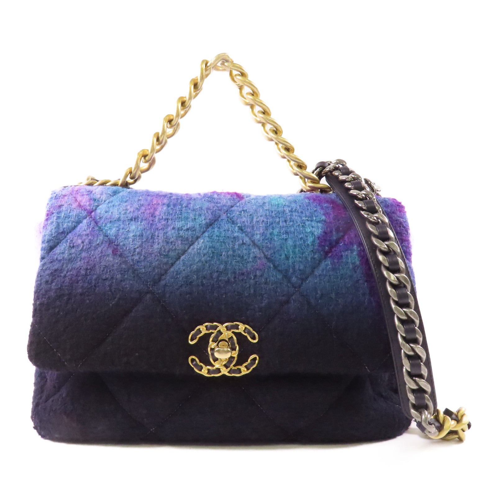 CHANEL CC Ombre Large 19 Chain Way Bag AS1161 Wool Purple/Black