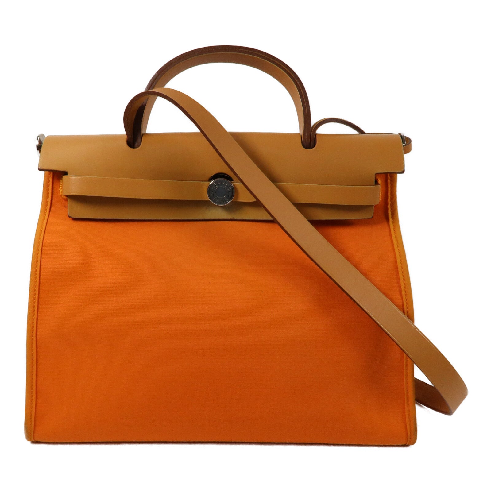 HERMES 帆布Herbag PM銀扣手挽肩背兩用袋Orange