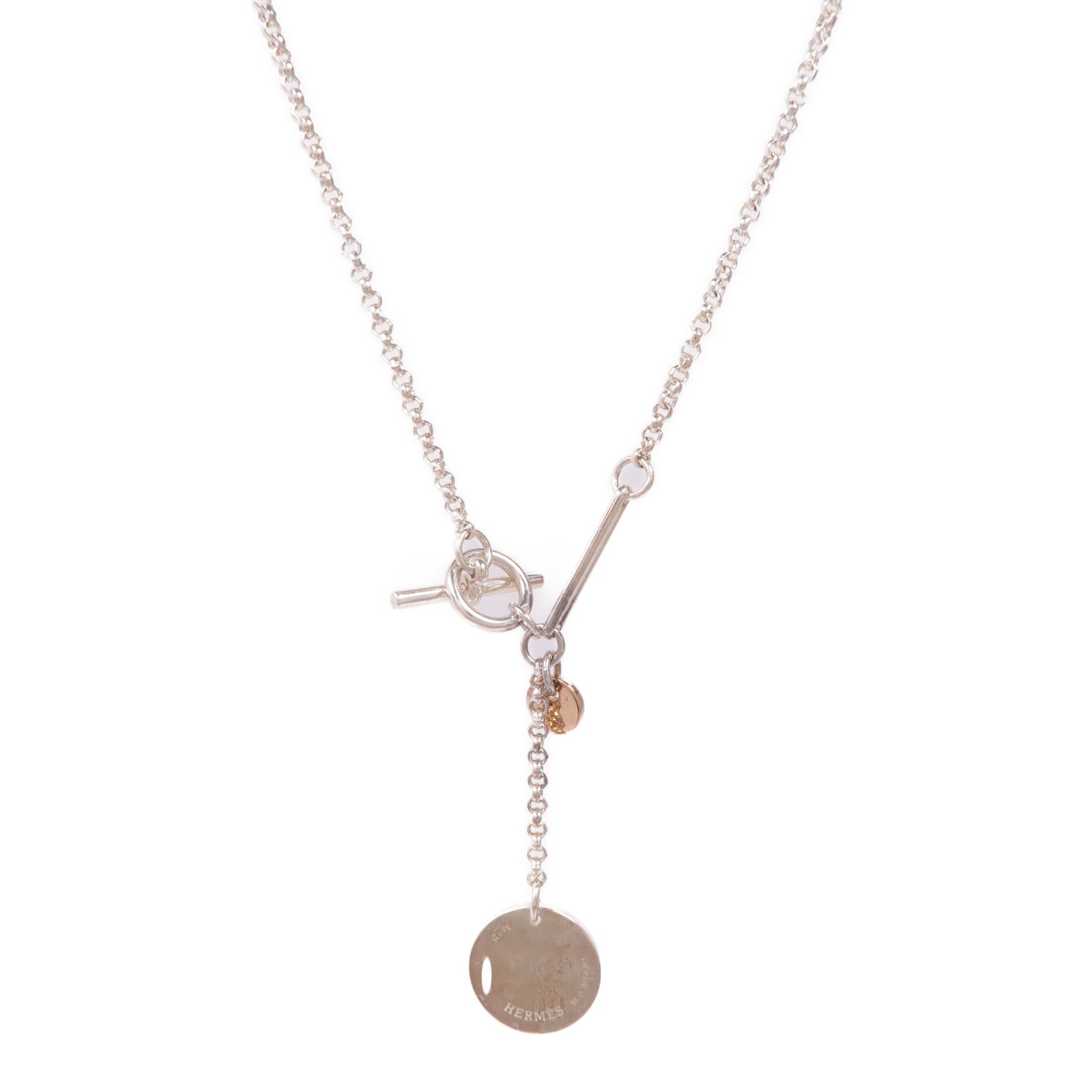 HERMES 925純銀/18K玫瑰金Ex-Libris Pendant Small Model項鍊