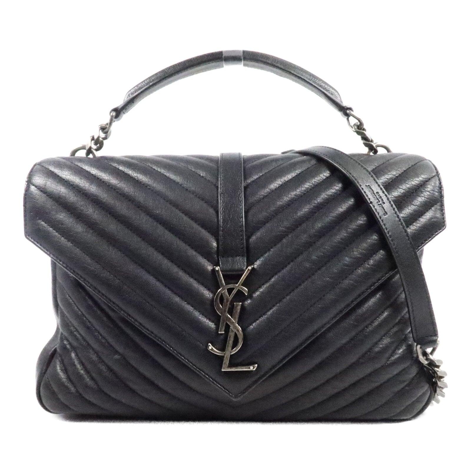 SAINT LAURENT 牛皮皮革College Large鏈帶手挽肩背兩用袋