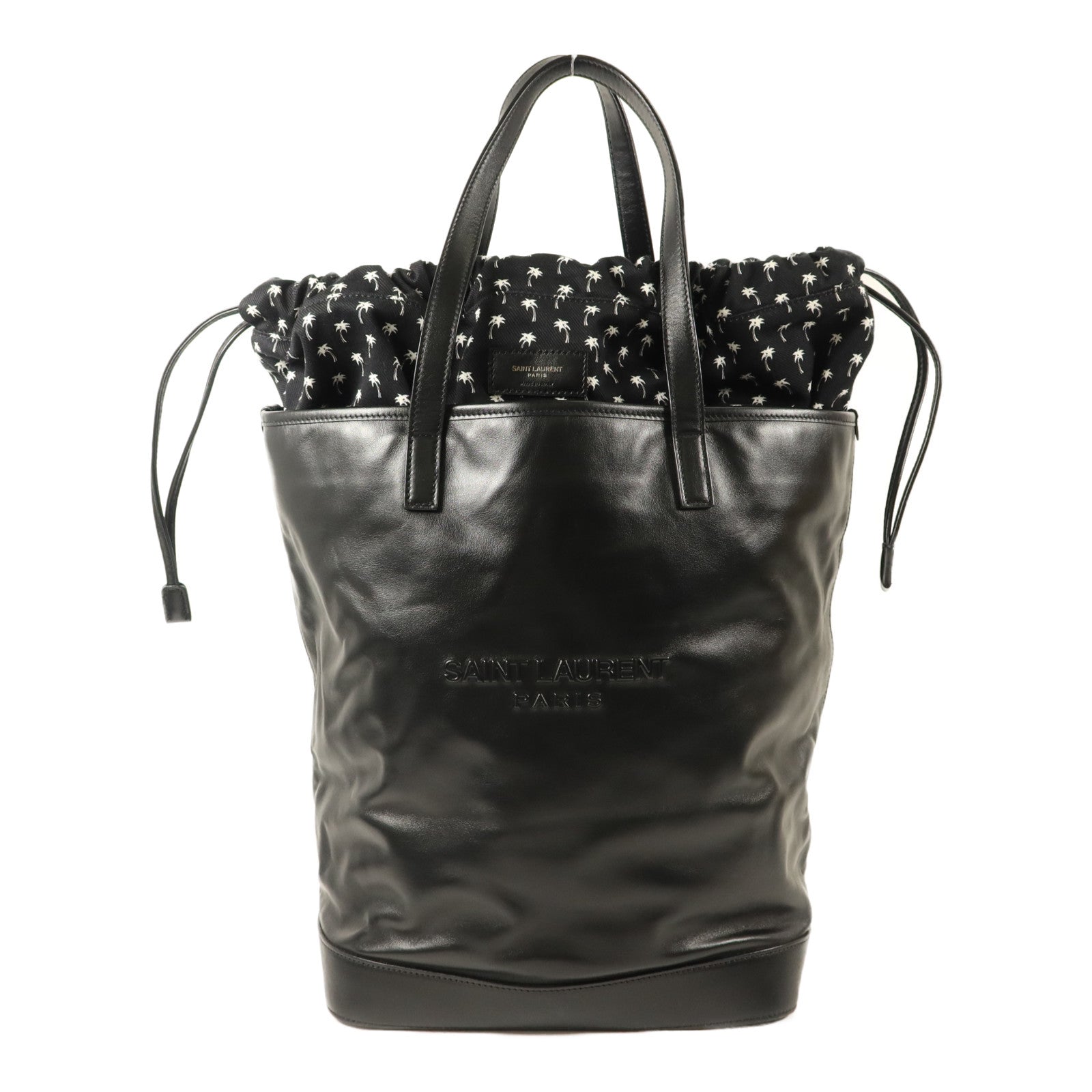 SAINT LAURENT 牛皮皮革/帆布Teddy Drawstring Tote Bag手挽袋