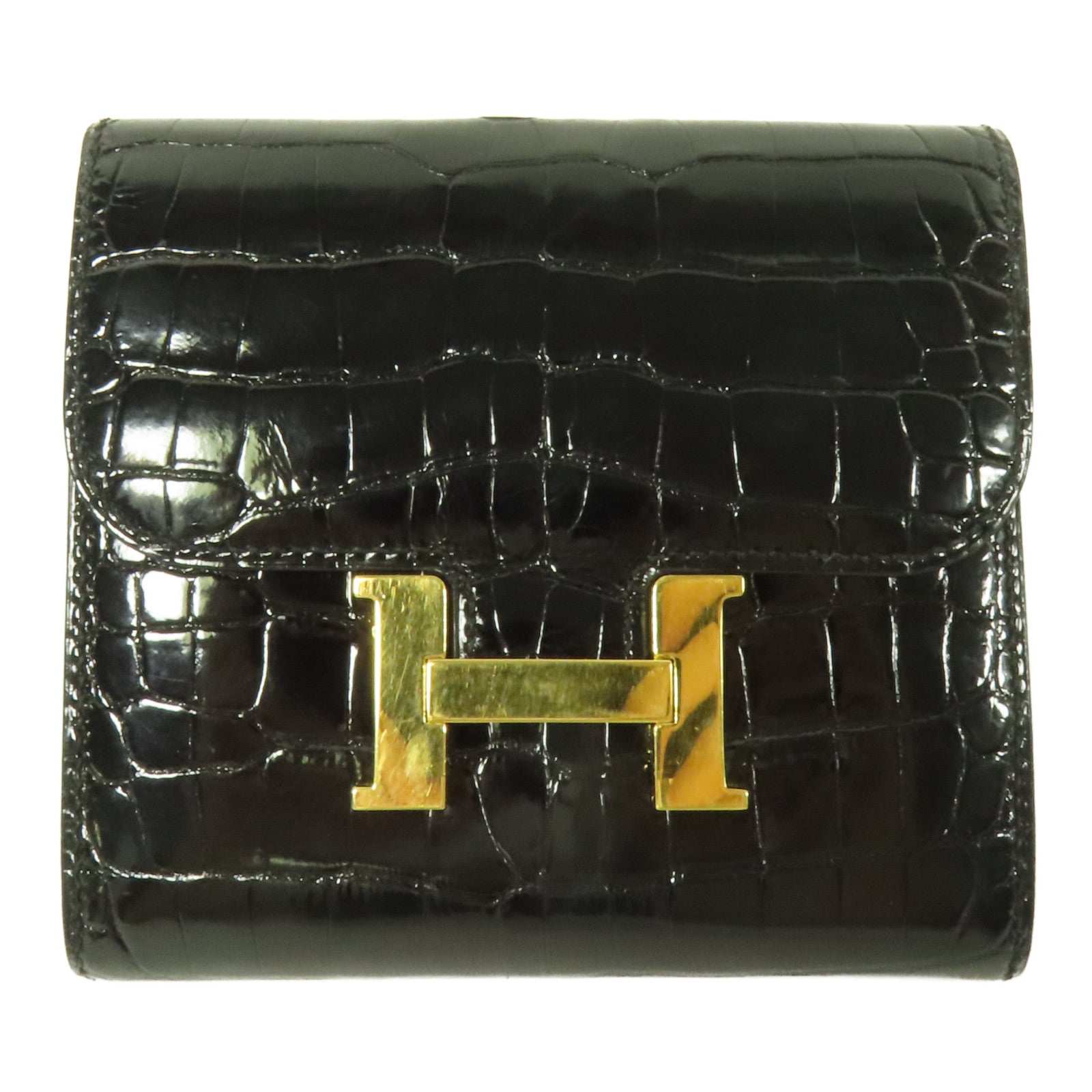 HERMES 鱷魚皮革Constance Wallet金扣錢包Noir