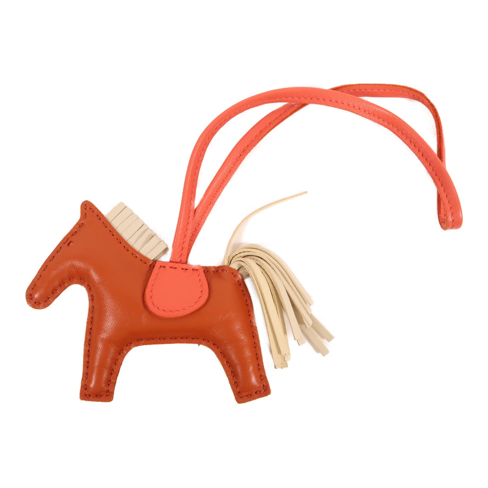 HERMES Swift皮革Rodeo PM掛飾棕色/粉紅色