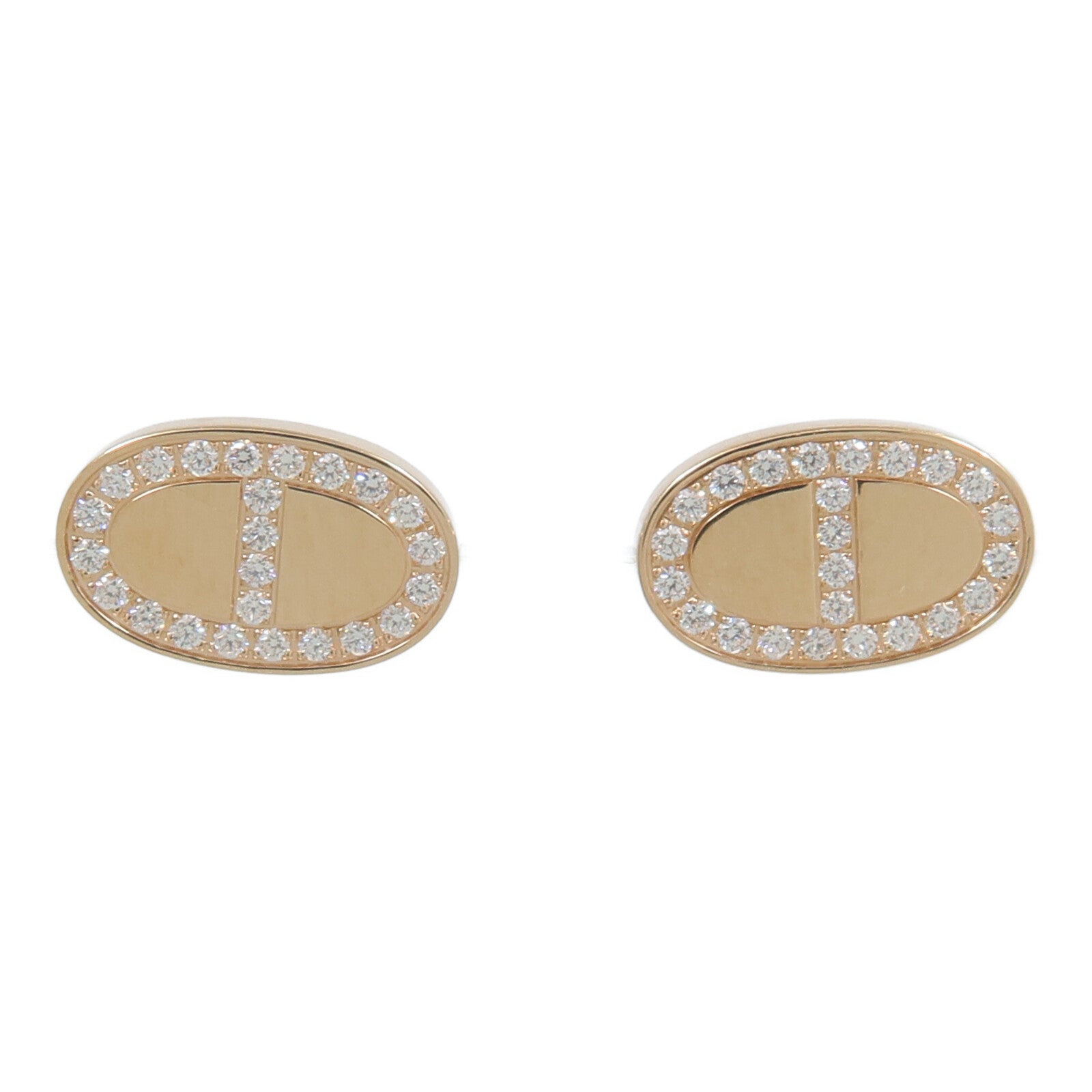 HERMES 18K玫瑰金Chaine d'ancre Contour Stud Earrings鑽石耳環