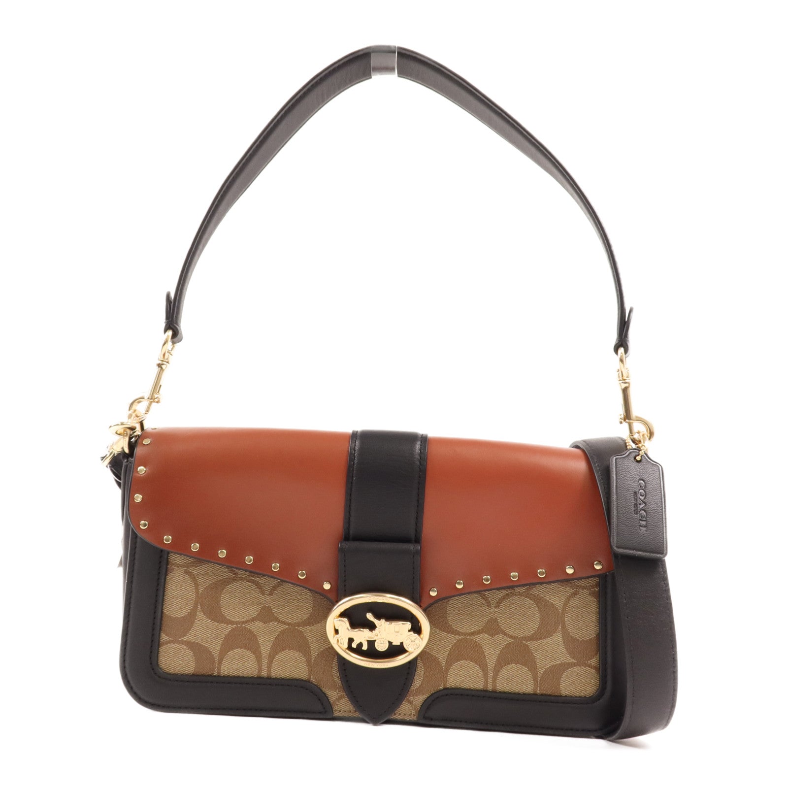 COACH 塗層帆布/皮革2 Way Shoulder金扣手挽肩背兩用袋