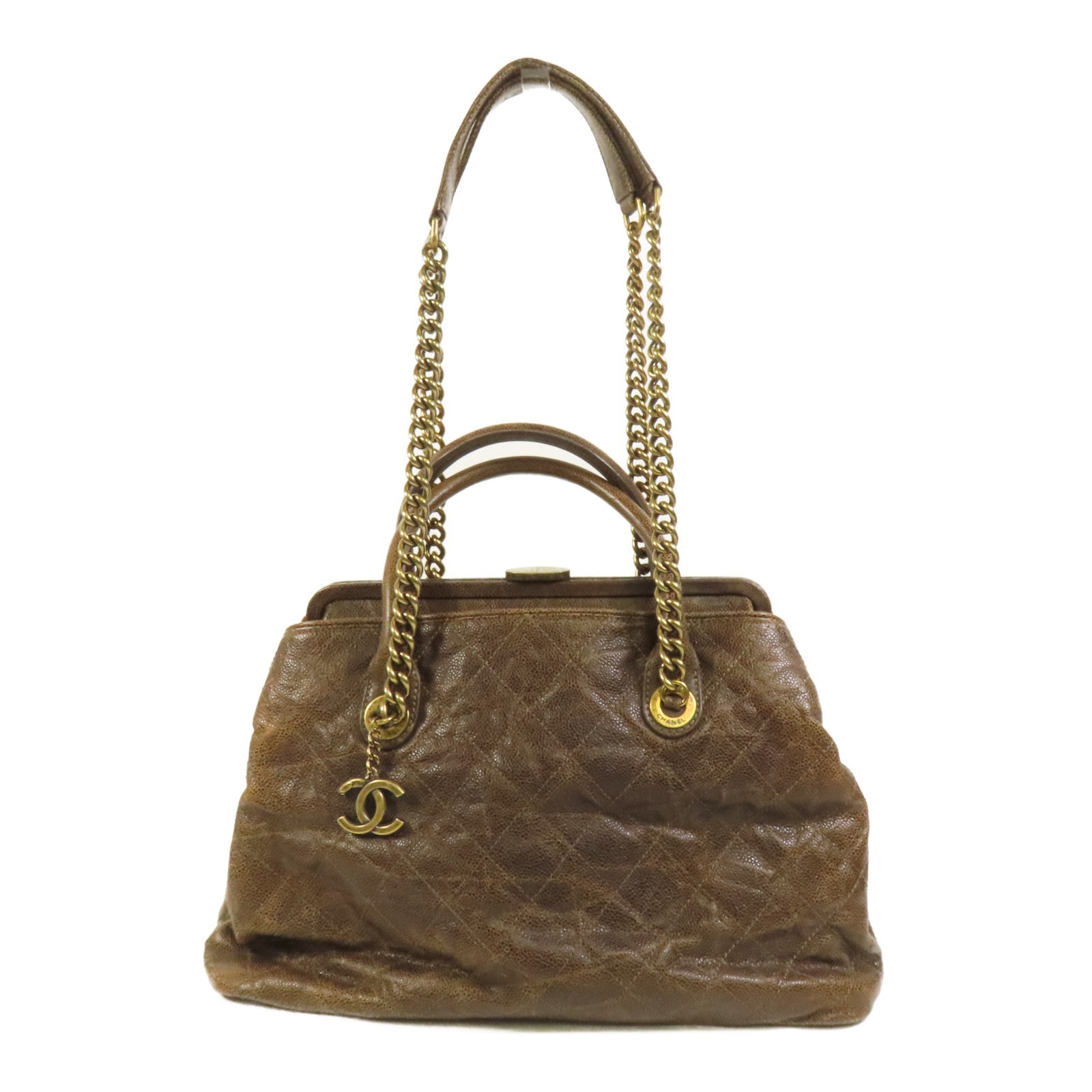 CHANEL 牛皮皮革Shoulder Bag金扣手挽肩背兩用袋