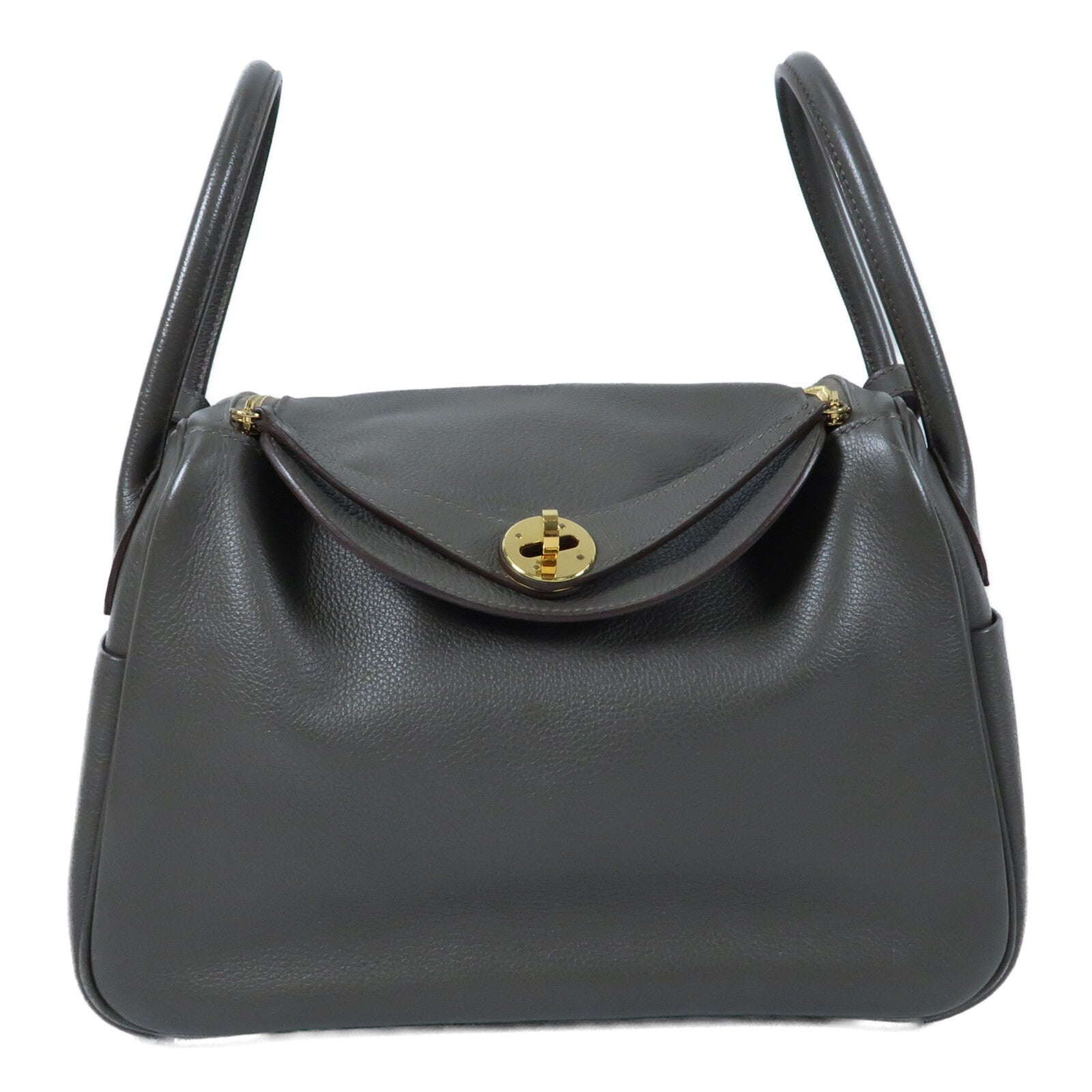 HERMES Evercolor皮革Lindy 26金扣手挽肩背兩用袋Etain