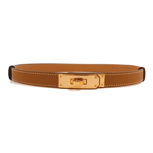 HERMES Epsom皮革Kelly 18 Belt金扣皮帶Gold