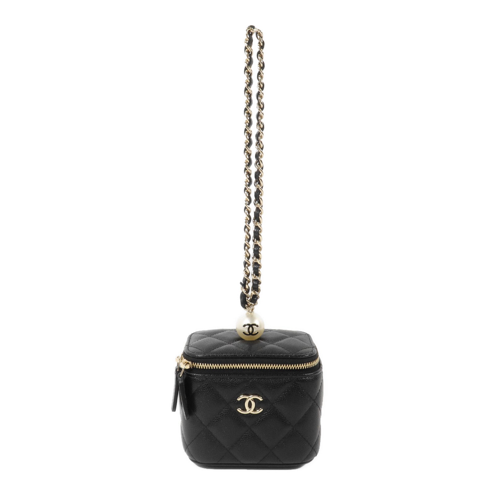 CHANEL 牛皮皮革Vanity Case鏈帶手拿包