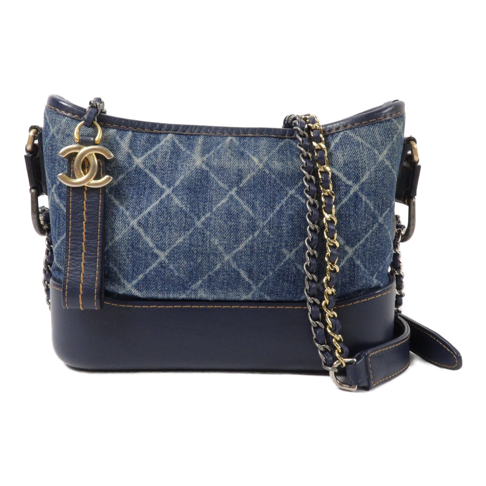 CHANEL 牛仔布Gabrielle Hobo鏈帶肩背袋
