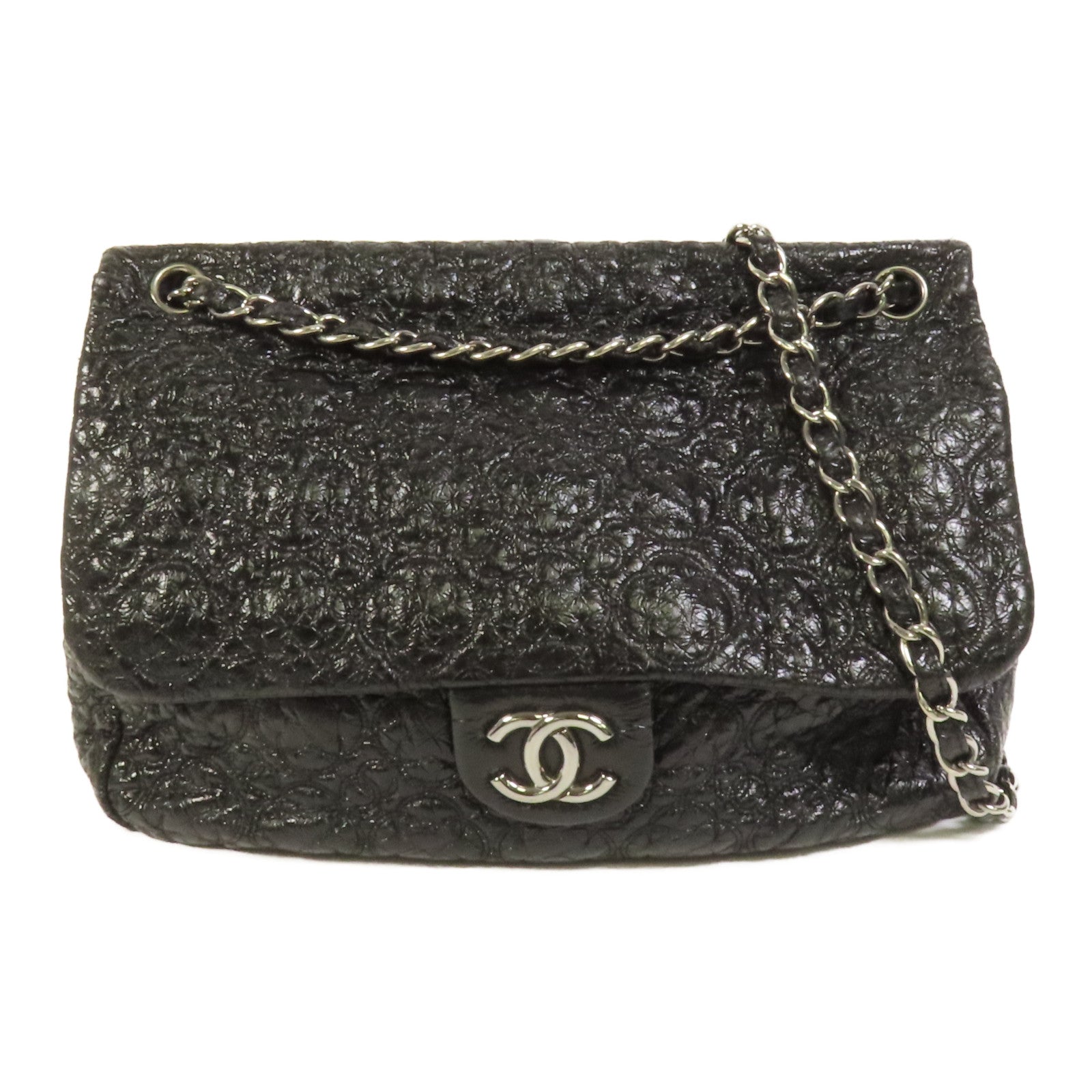 CHANEL 漆皮皮革Chain Shoulder銀扣肩背袋