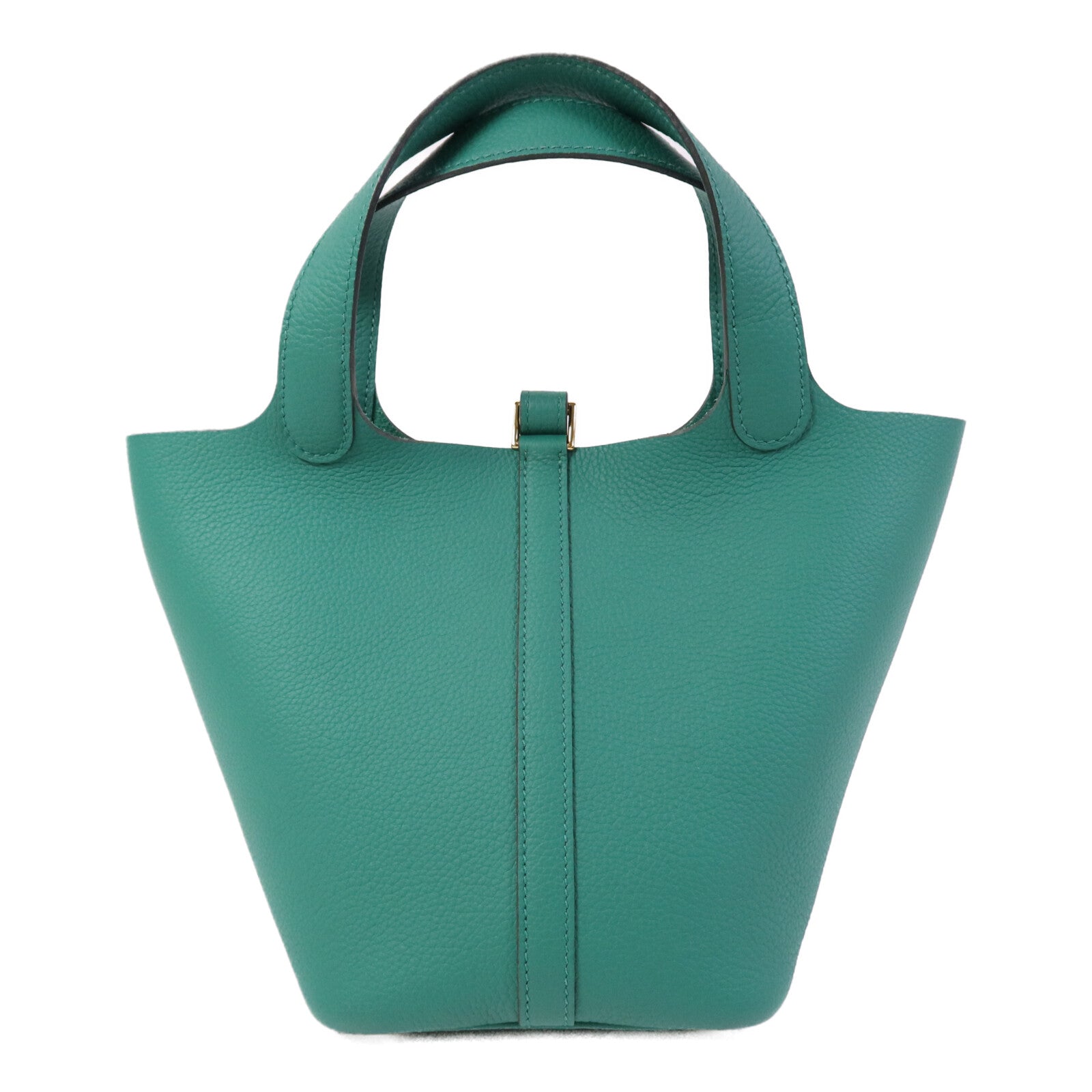 HERMES Clemence皮革Picotin PM金扣手挽袋Vert Vertigo