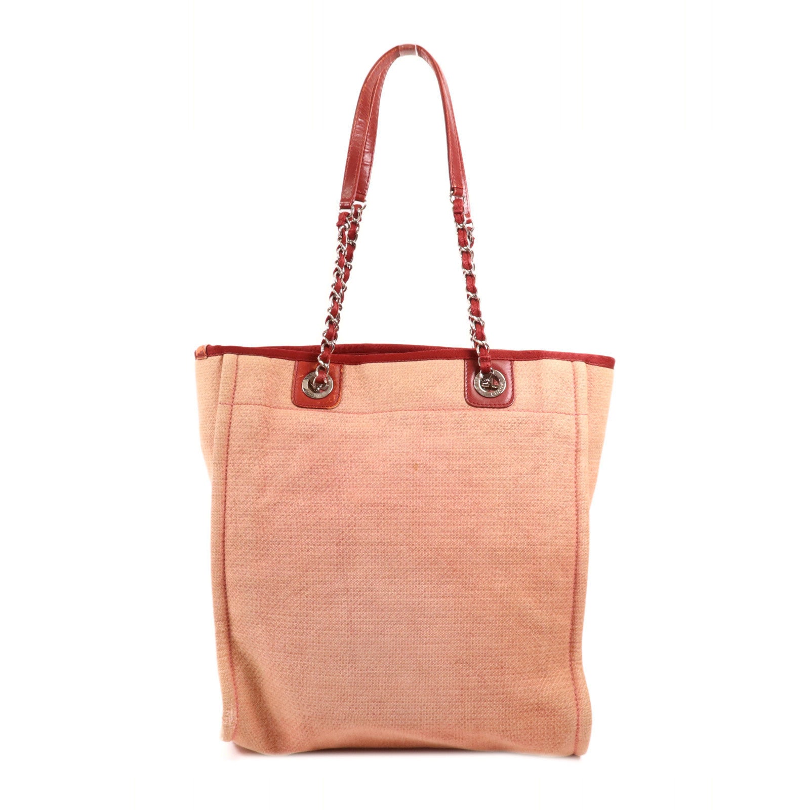 CHANEL 帆布Deauville Tote銀扣鏈帶肩背袋
