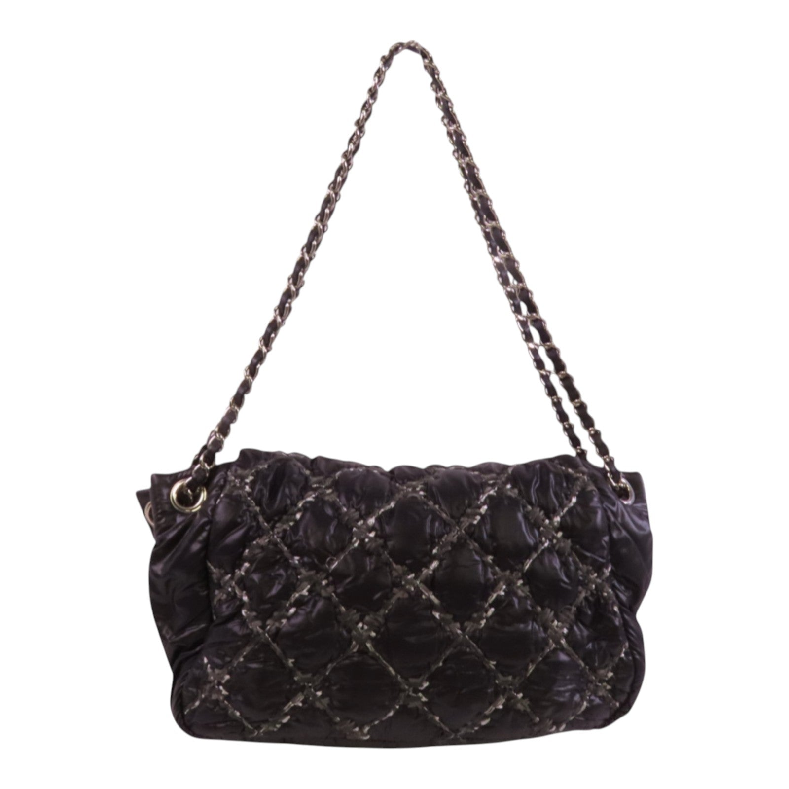 CHANEL 尼龍Chain Shoulder銀扣鏈帶肩背袋