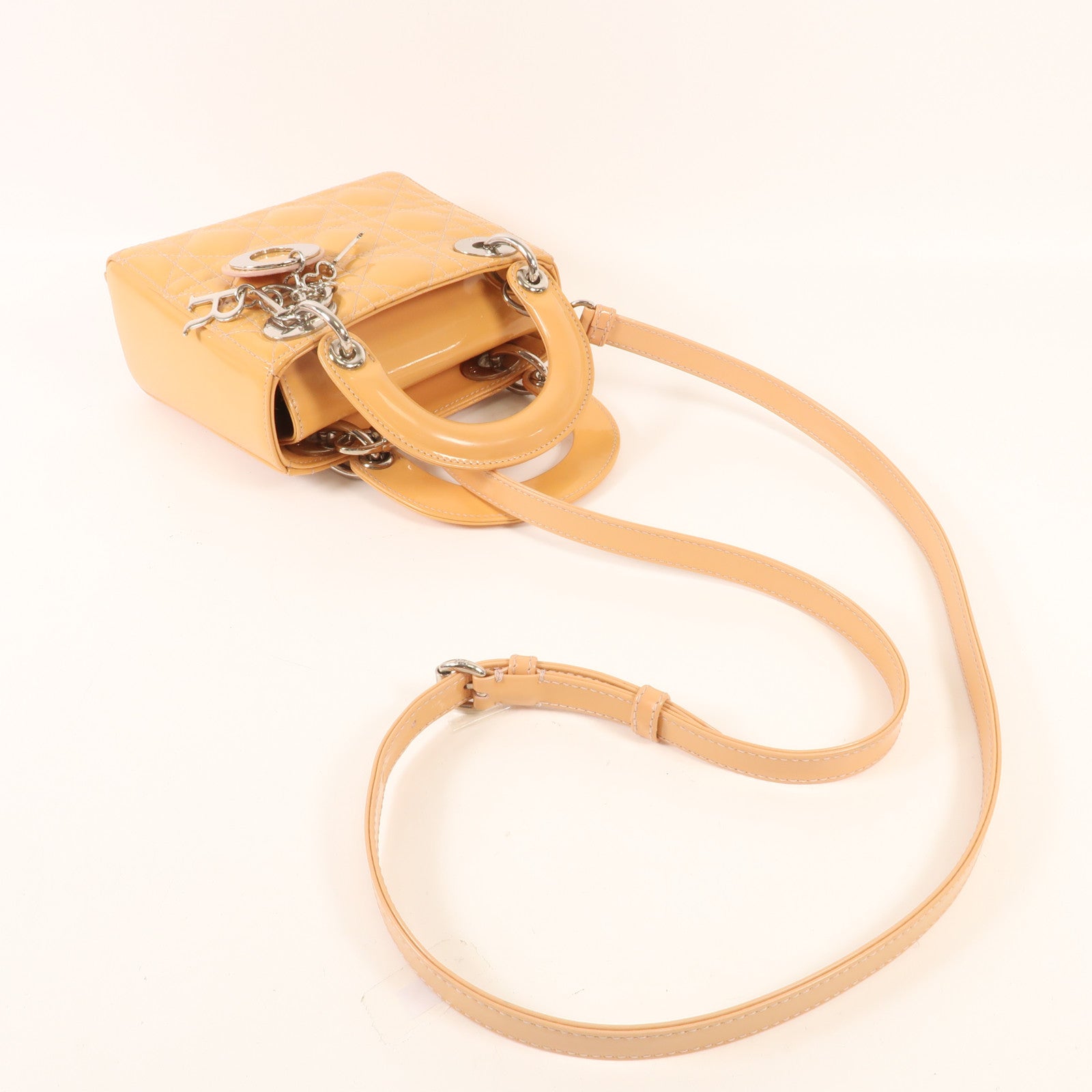 Dior 漆皮皮革Mini Lady Dior銀扣手挽肩背兩用袋