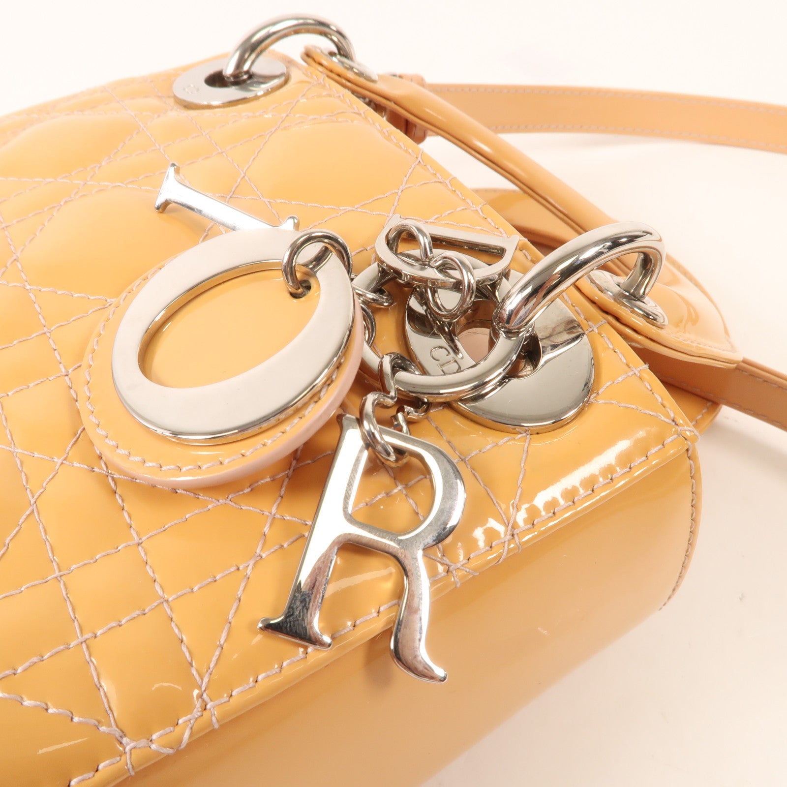 Dior 漆皮皮革Mini Lady Dior銀扣手挽肩背兩用袋