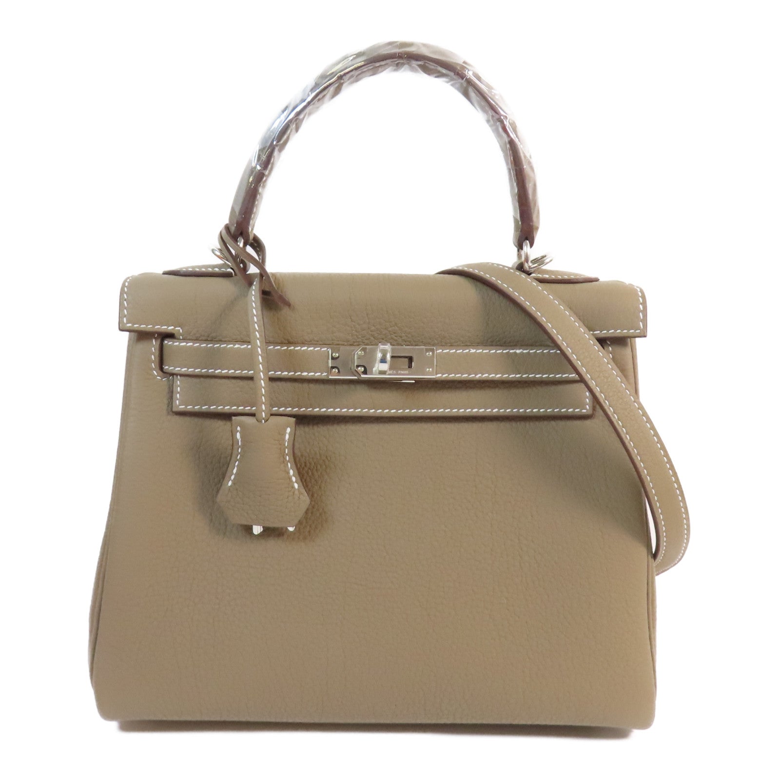 HERMES 【激減優惠】Togo皮革Kelly 25銀扣手挽肩背兩用袋Etoupe