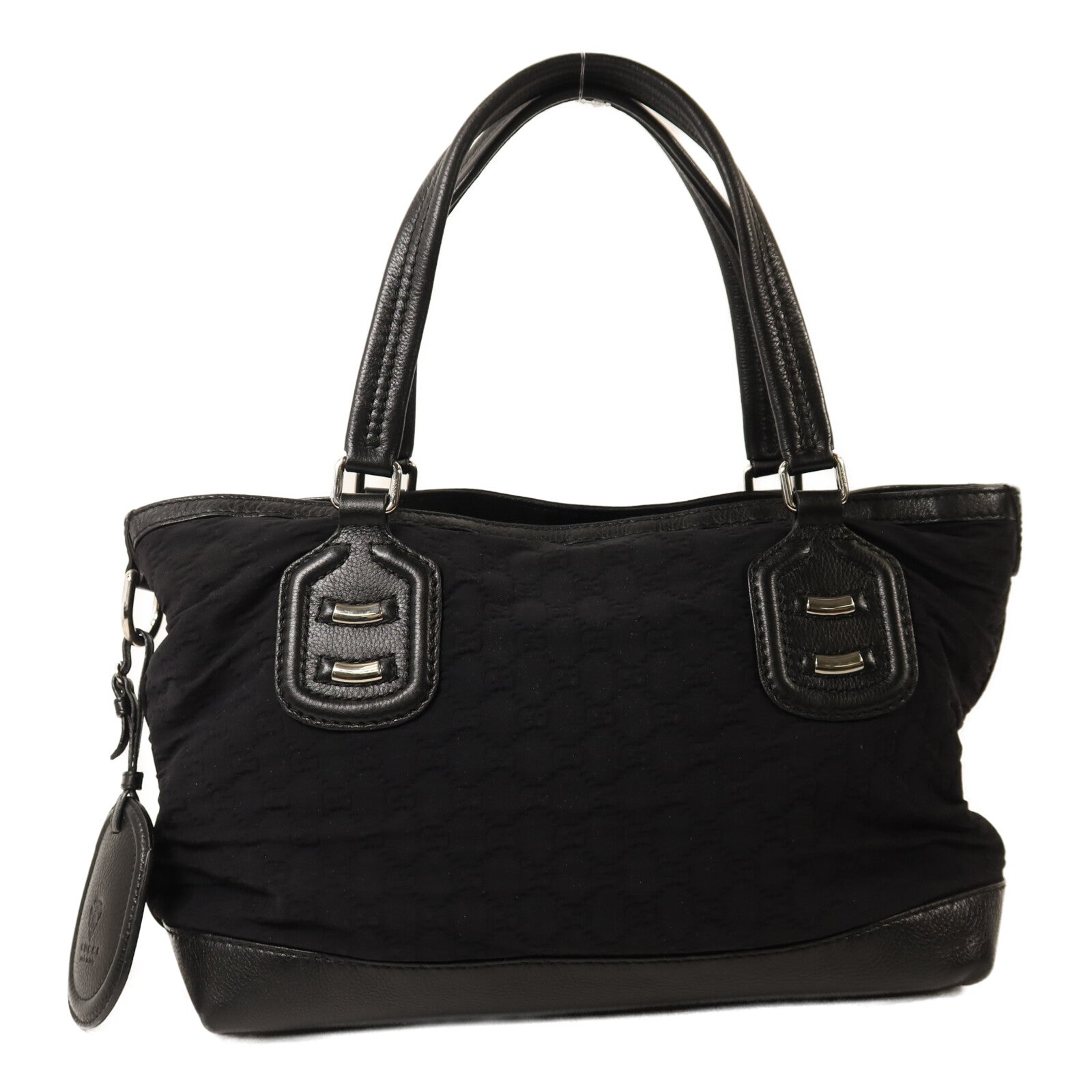 GUCCI 尼龍/牛皮皮革Tote Bag銀扣手挽袋