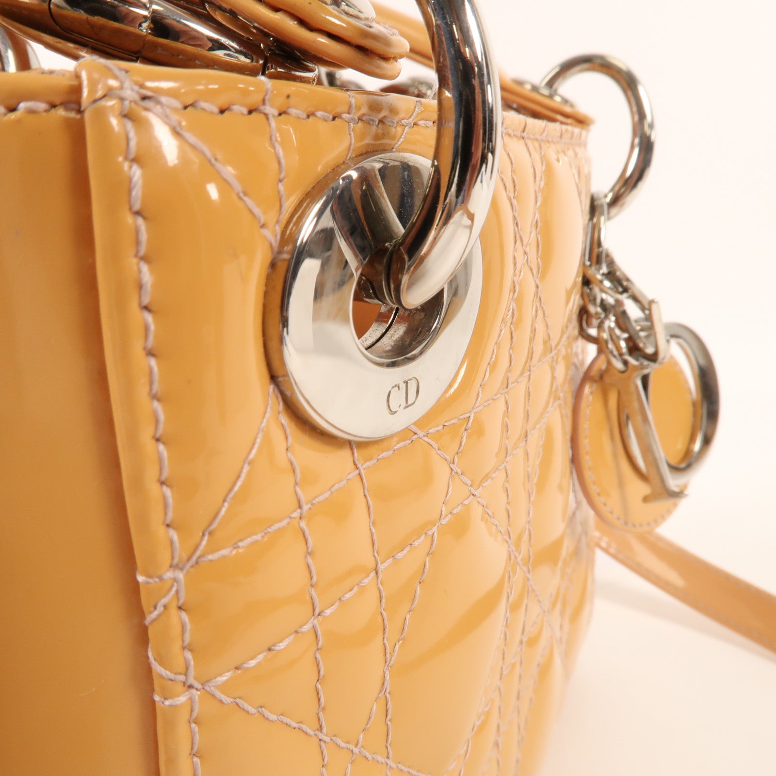 Dior 漆皮皮革Mini Lady Dior銀扣手挽肩背兩用袋