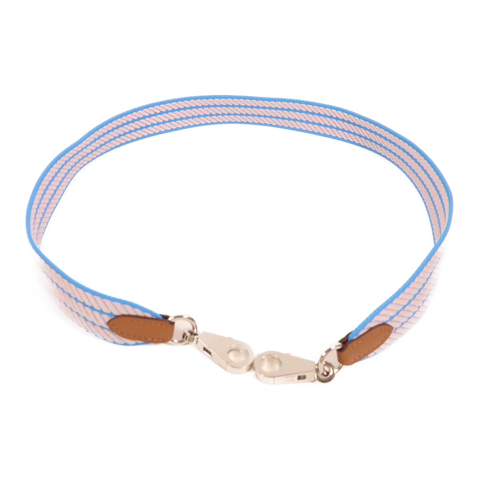 HERMES 帆布Shoulder Strap銀扣肩背帶藍色/粉紅色