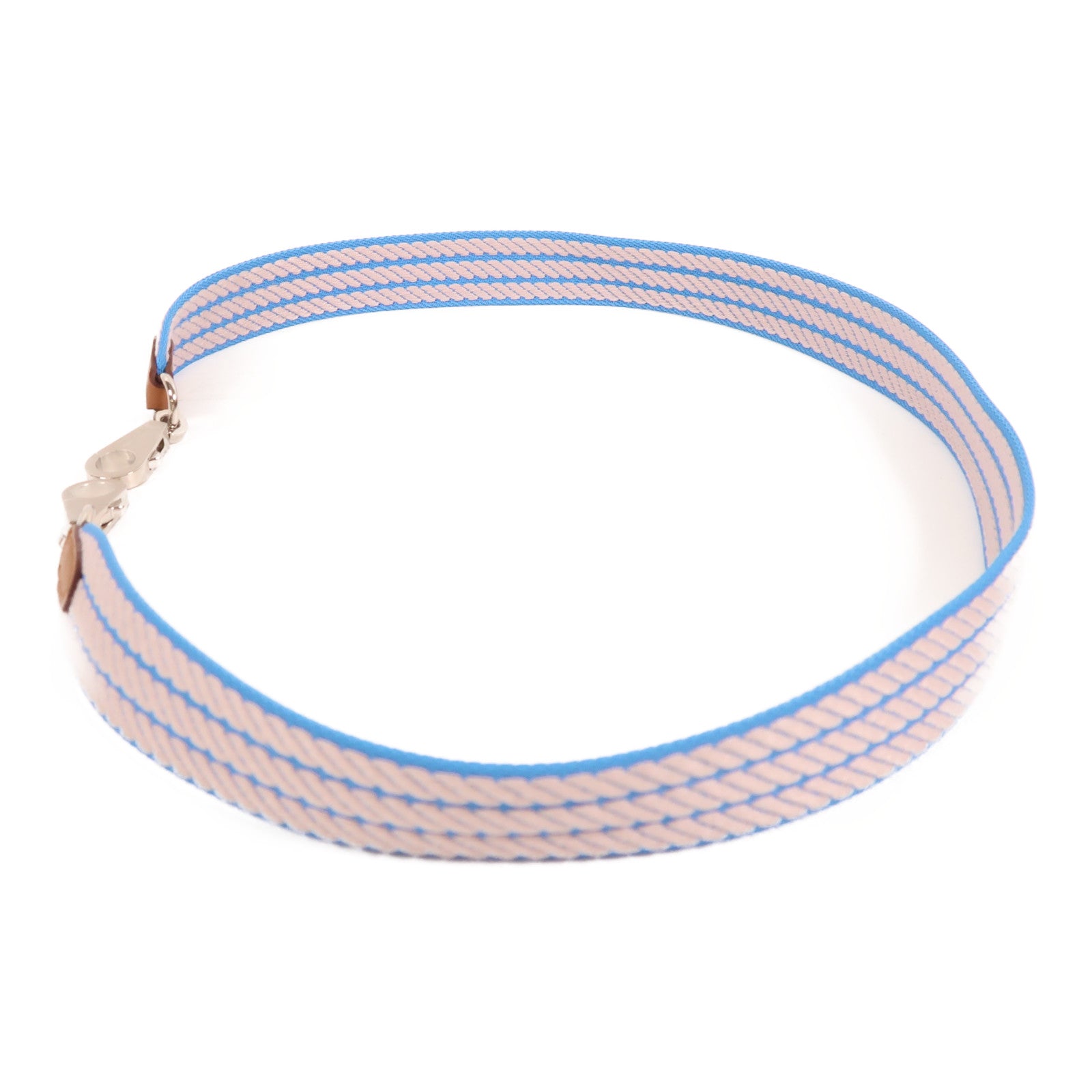 HERMES 帆布Shoulder Strap銀扣肩背帶藍色/粉紅色