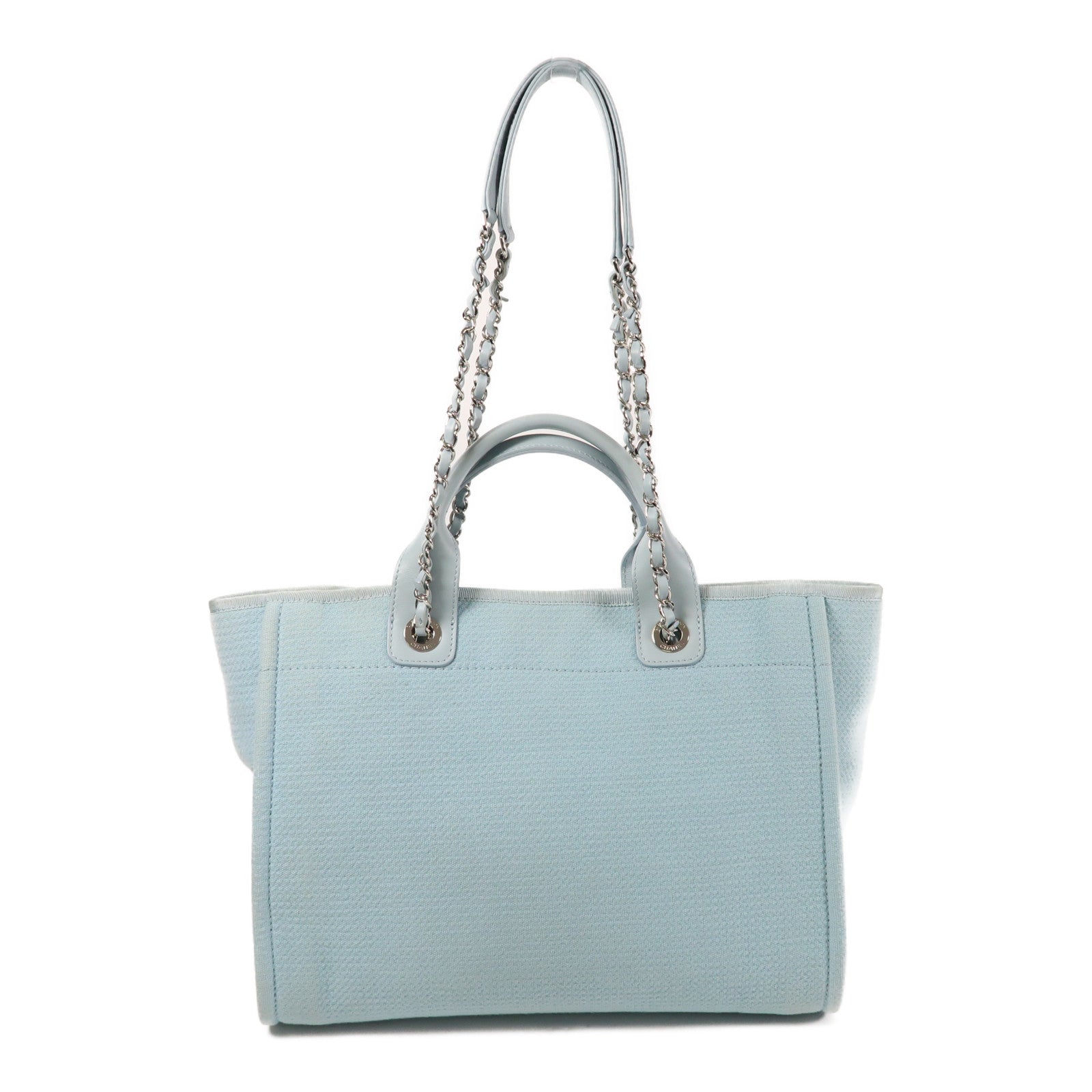 CHANEL 帆布Deauville Tote銀扣手挽肩背兩用袋