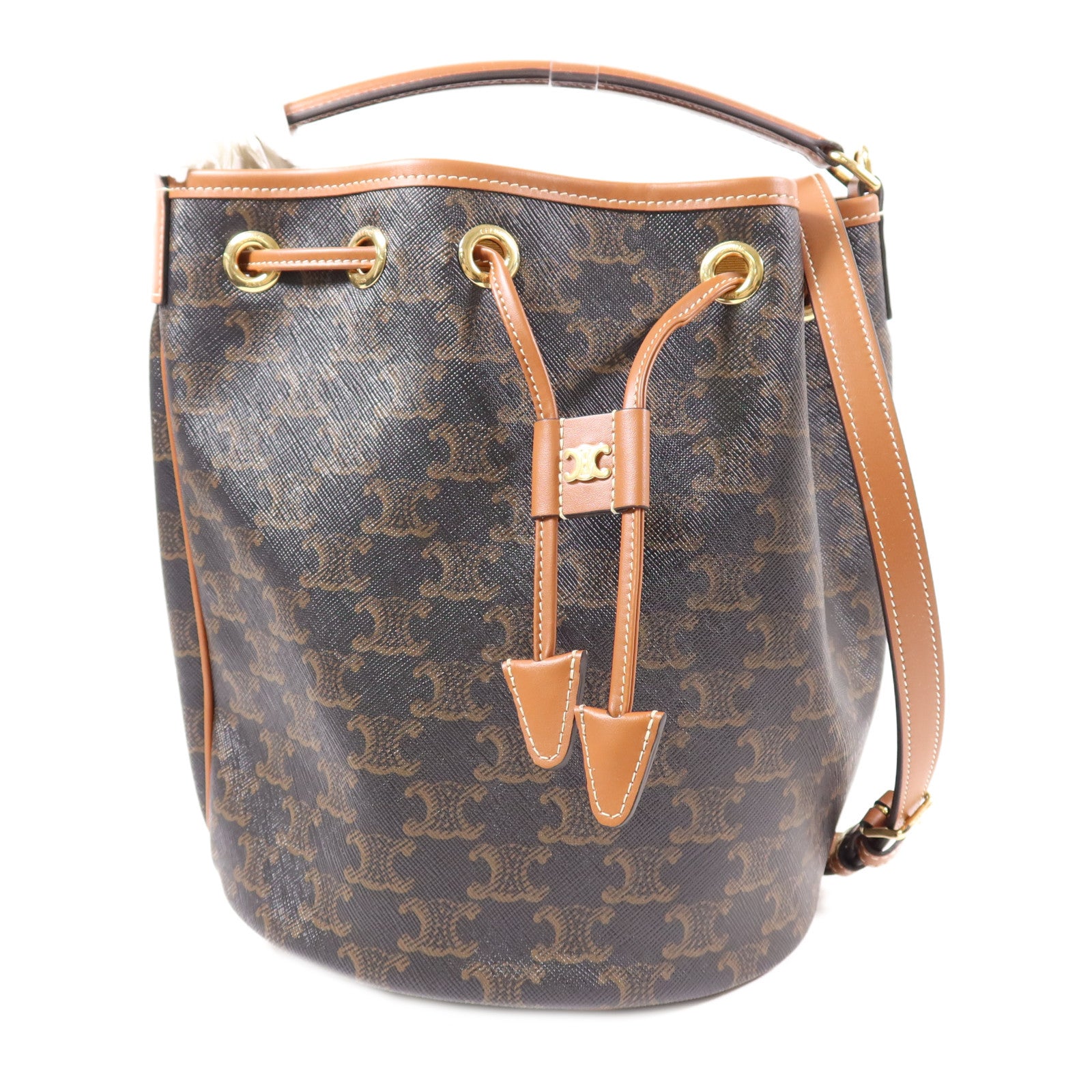 CELINE 塗層帆布/牛皮皮革Clara Bag金扣手挽肩背兩用袋