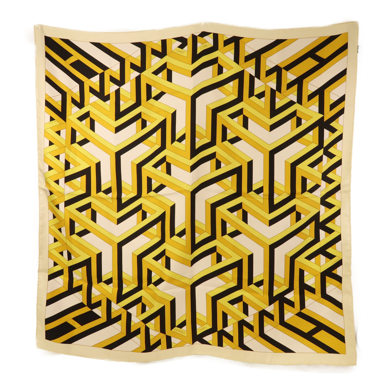 HERMES Scarf Silk Yellow/Beige/Black