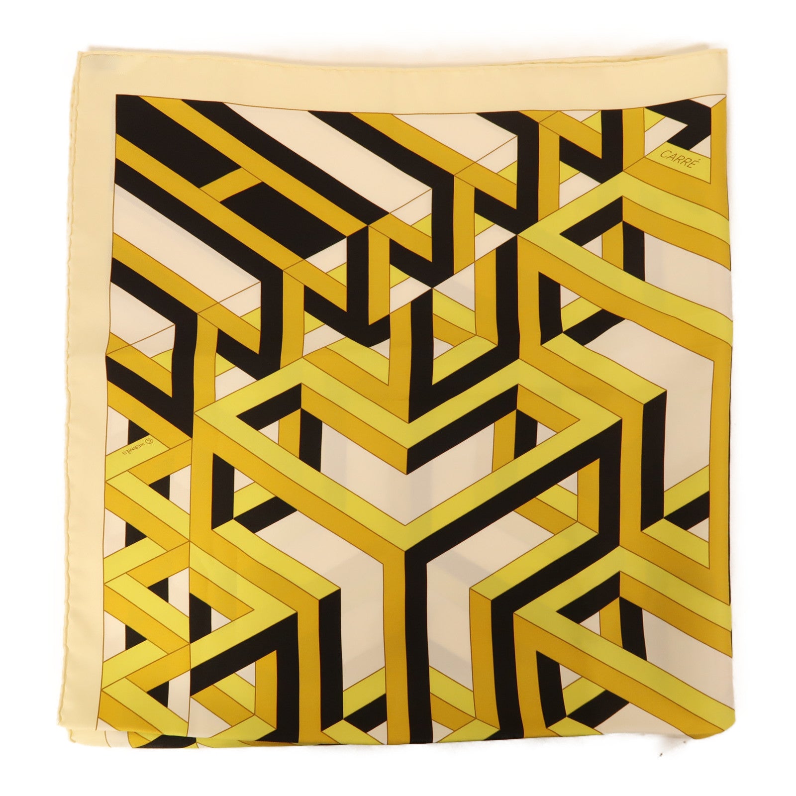 HERMES Scarf Silk Yellow/Beige/Black