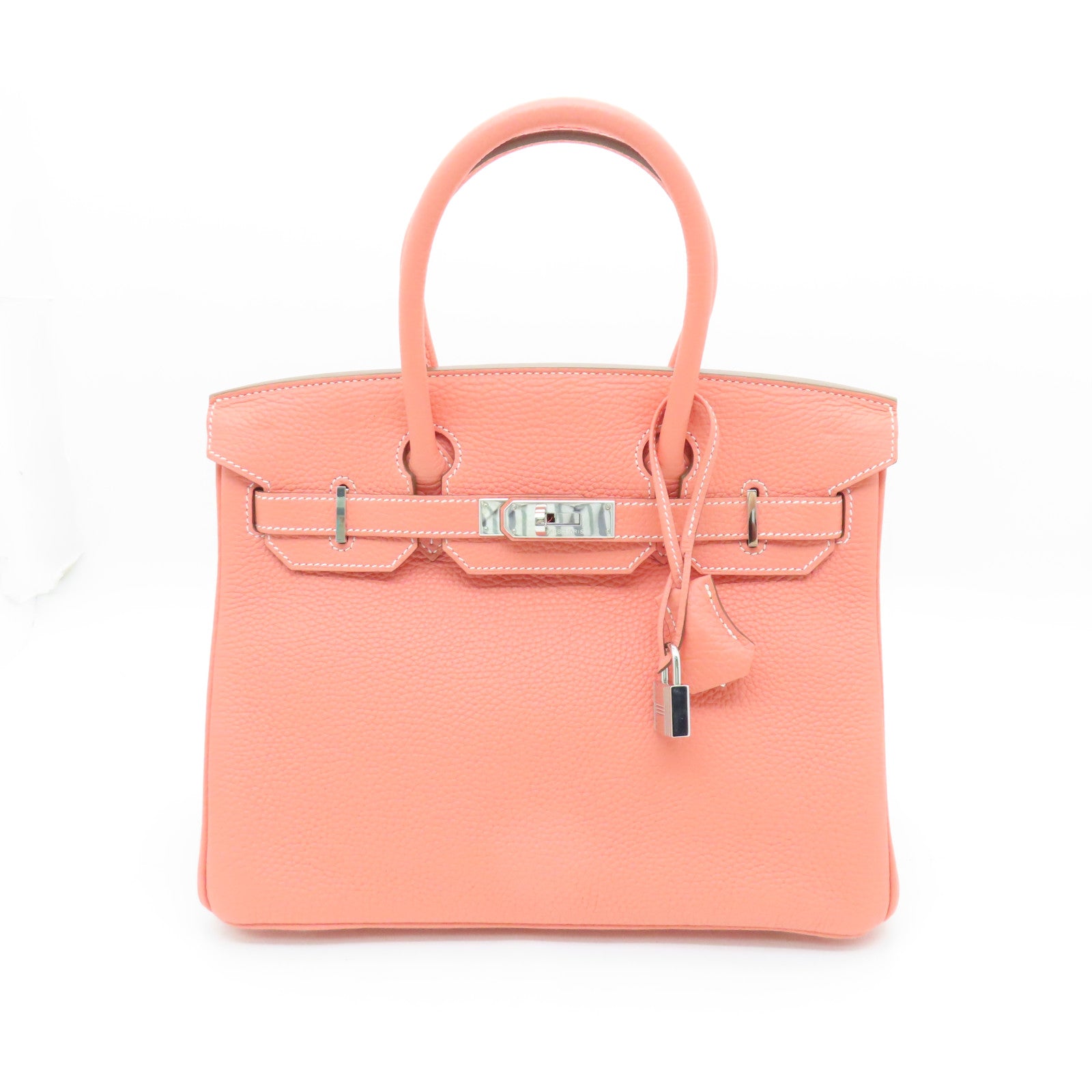 HERMES Togo Leather Birkin 30 Silver Buckle Hand Bag Lobster Pink
