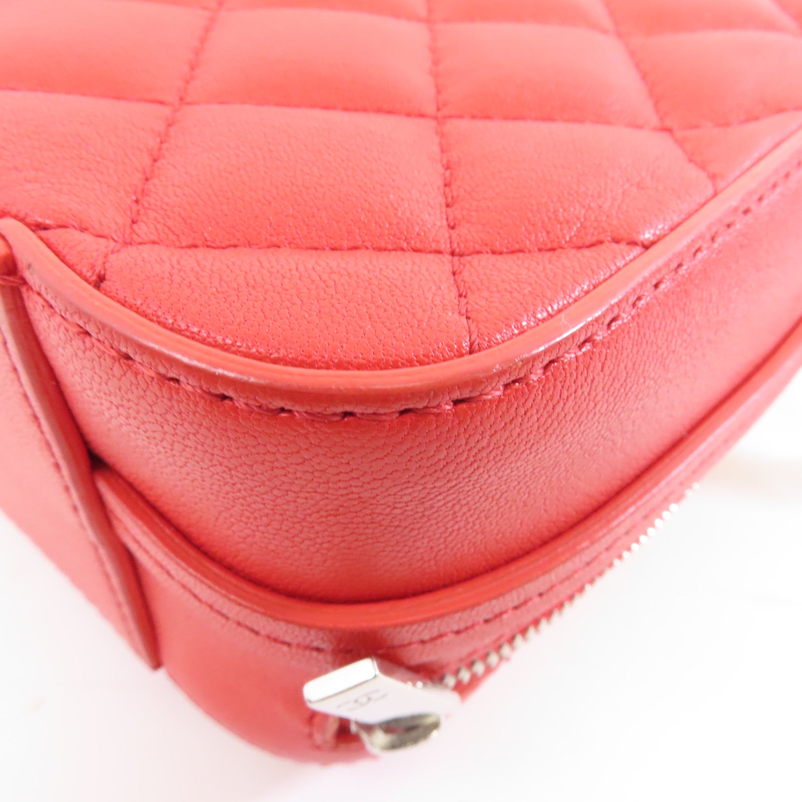 CHANEL 【激減優惠】菱格牛皮皮革Chains Shoulder銀扣鏈帶肩背袋紅色