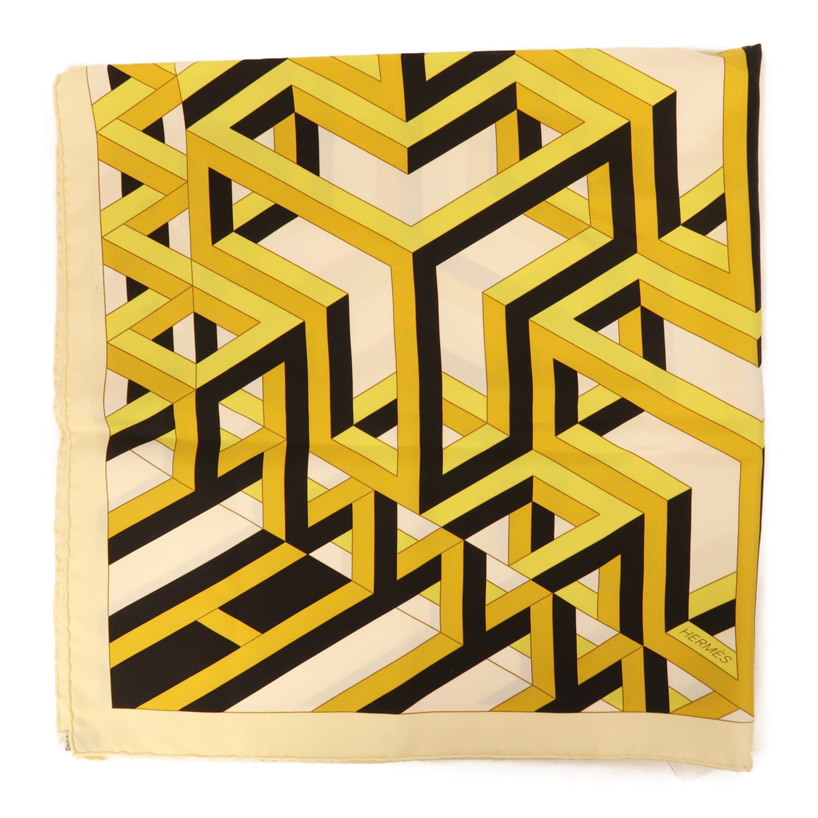HERMES Scarf Silk Yellow/Beige/Black