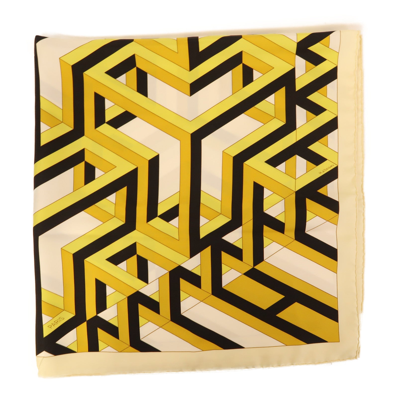 HERMES Scarf Silk Yellow/Beige/Black