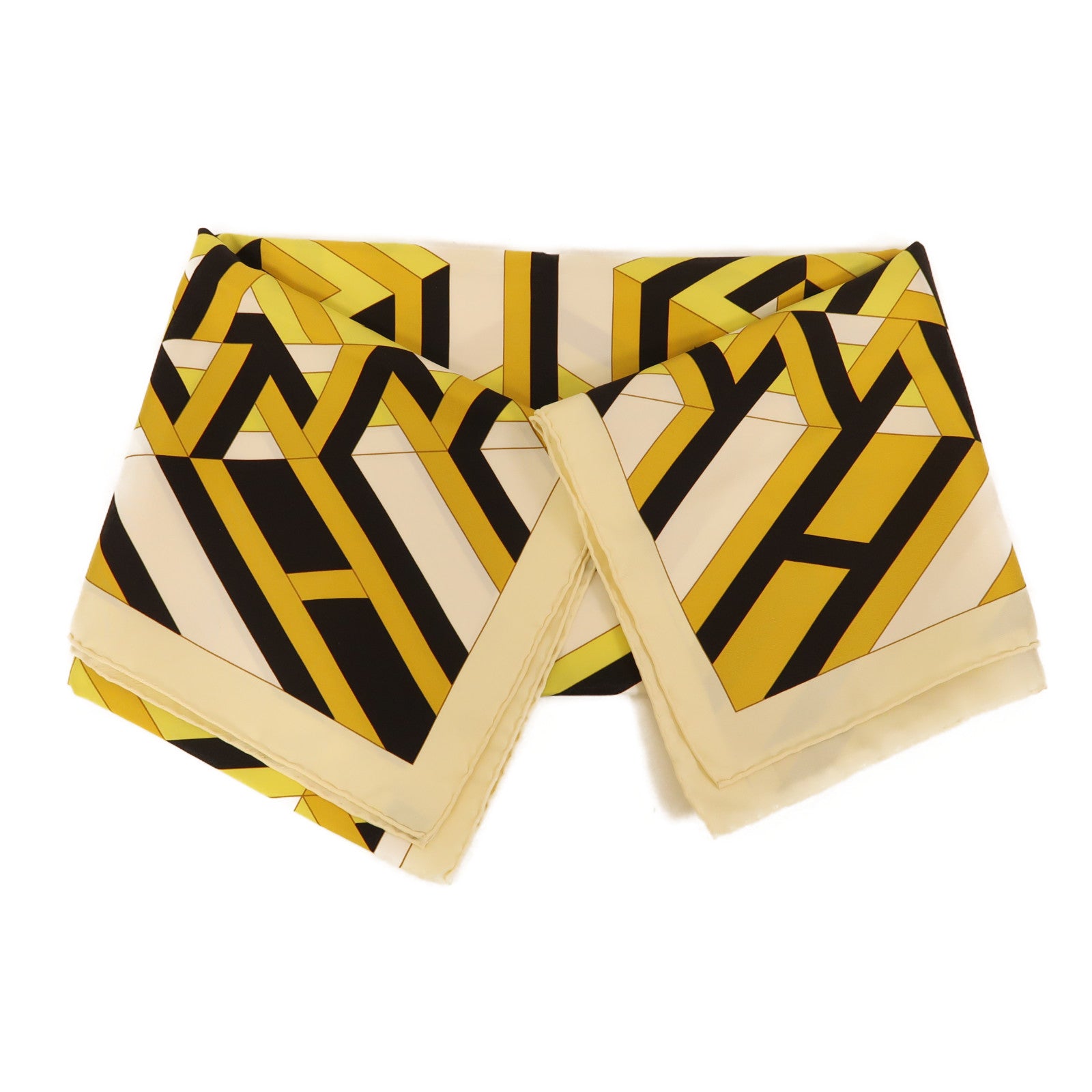 HERMES Scarf Silk Yellow/Beige/Black