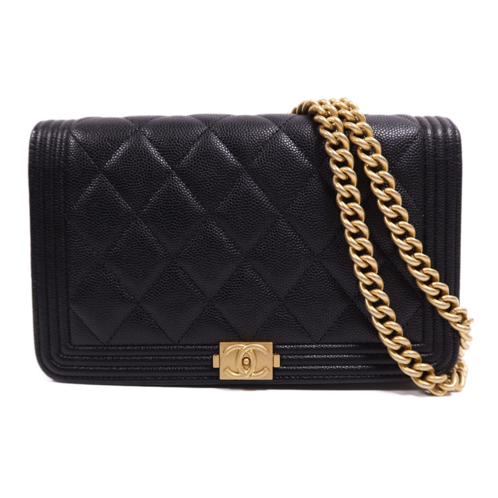 CHANEL 牛皮皮革Boy WOC Wallet On Chain金扣鏈帶肩背袋