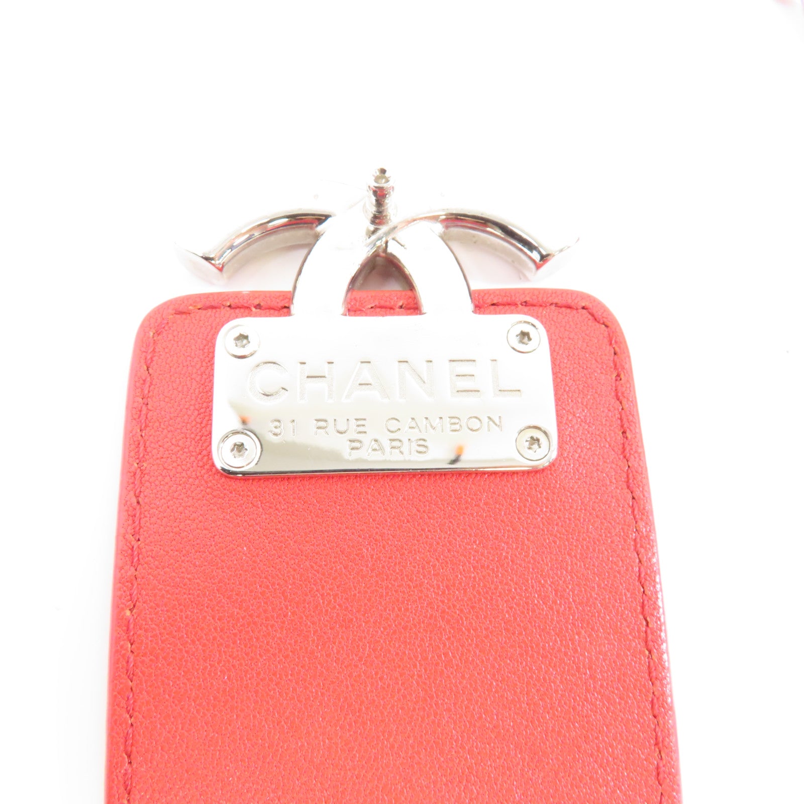 CHANEL 【激減優惠】菱格牛皮皮革Chains Shoulder銀扣鏈帶肩背袋紅色