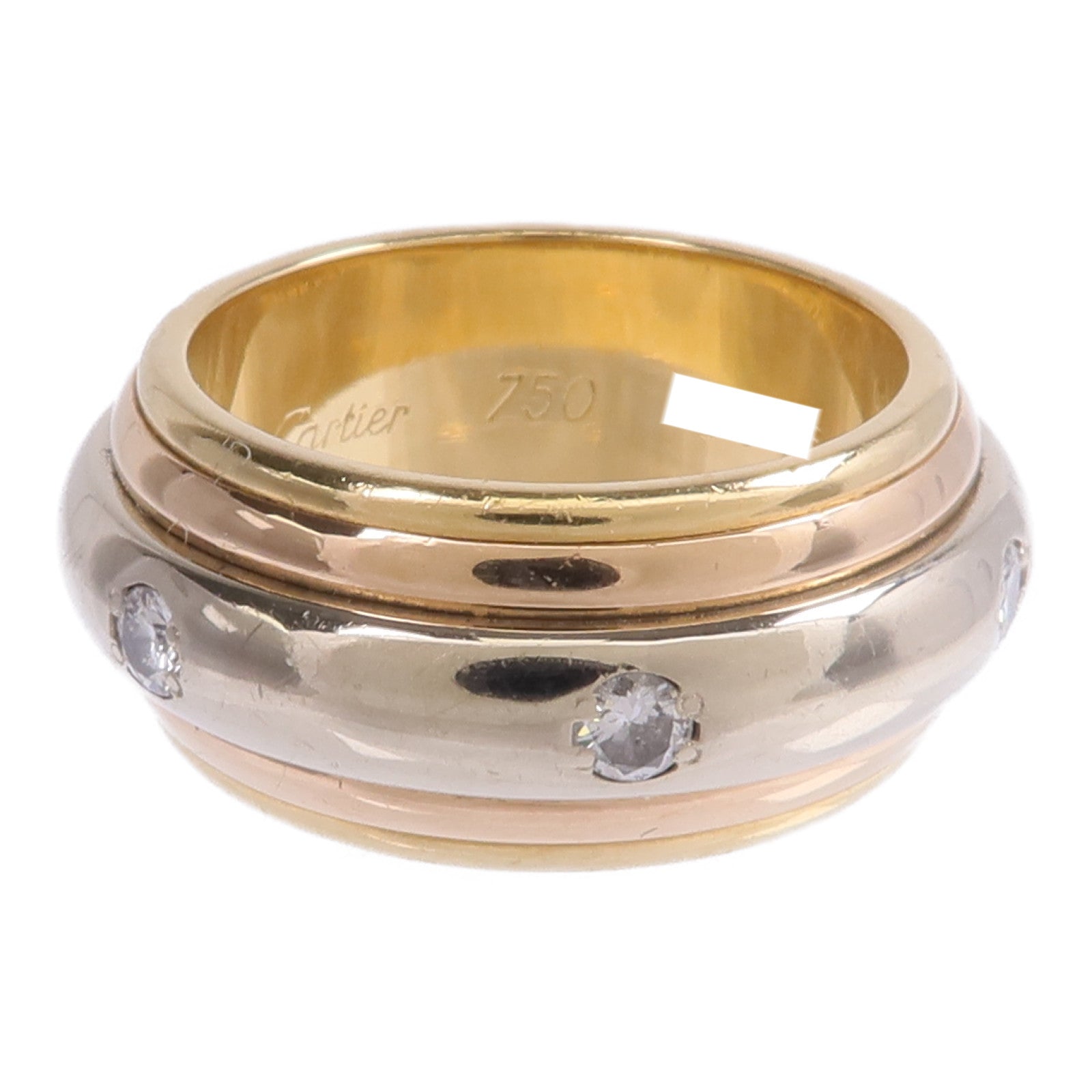 CARTIER 18K黃金/白金/玫瑰金Saturn Tri-Colour Ring鑽石戒指Cartier#50/US#5.5