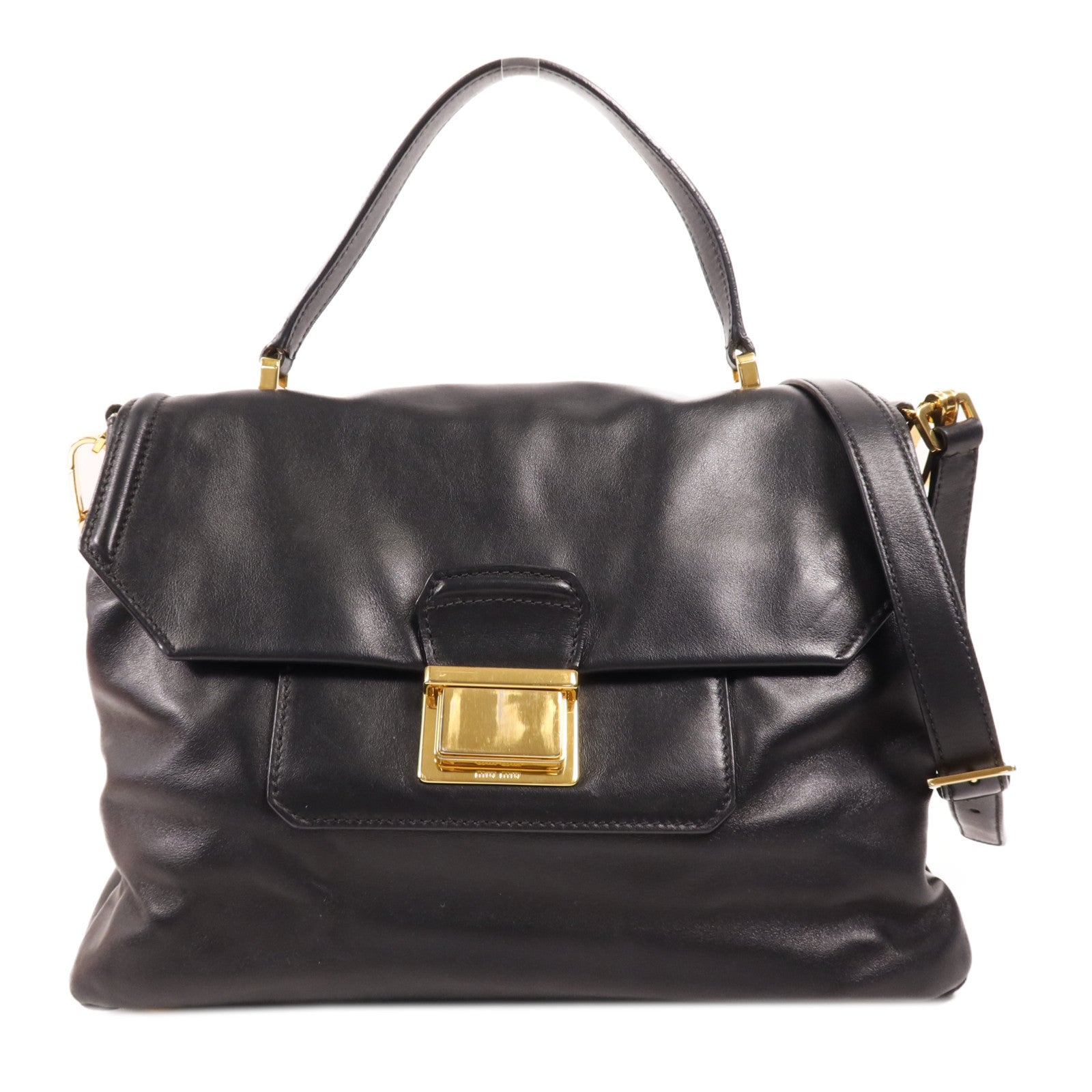 Miu Miu 牛皮皮革2 Way Shoulder金扣手挽肩背兩用袋