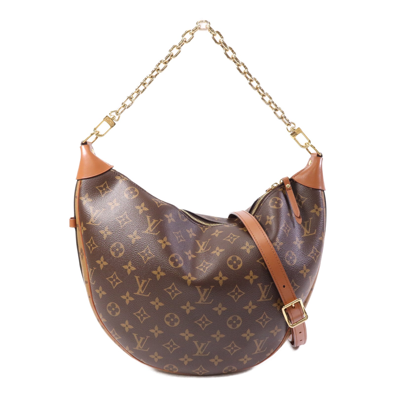 LOUIS VUITTON Monogram Reverse Loop Hobo金扣手挽肩背兩用袋棕色