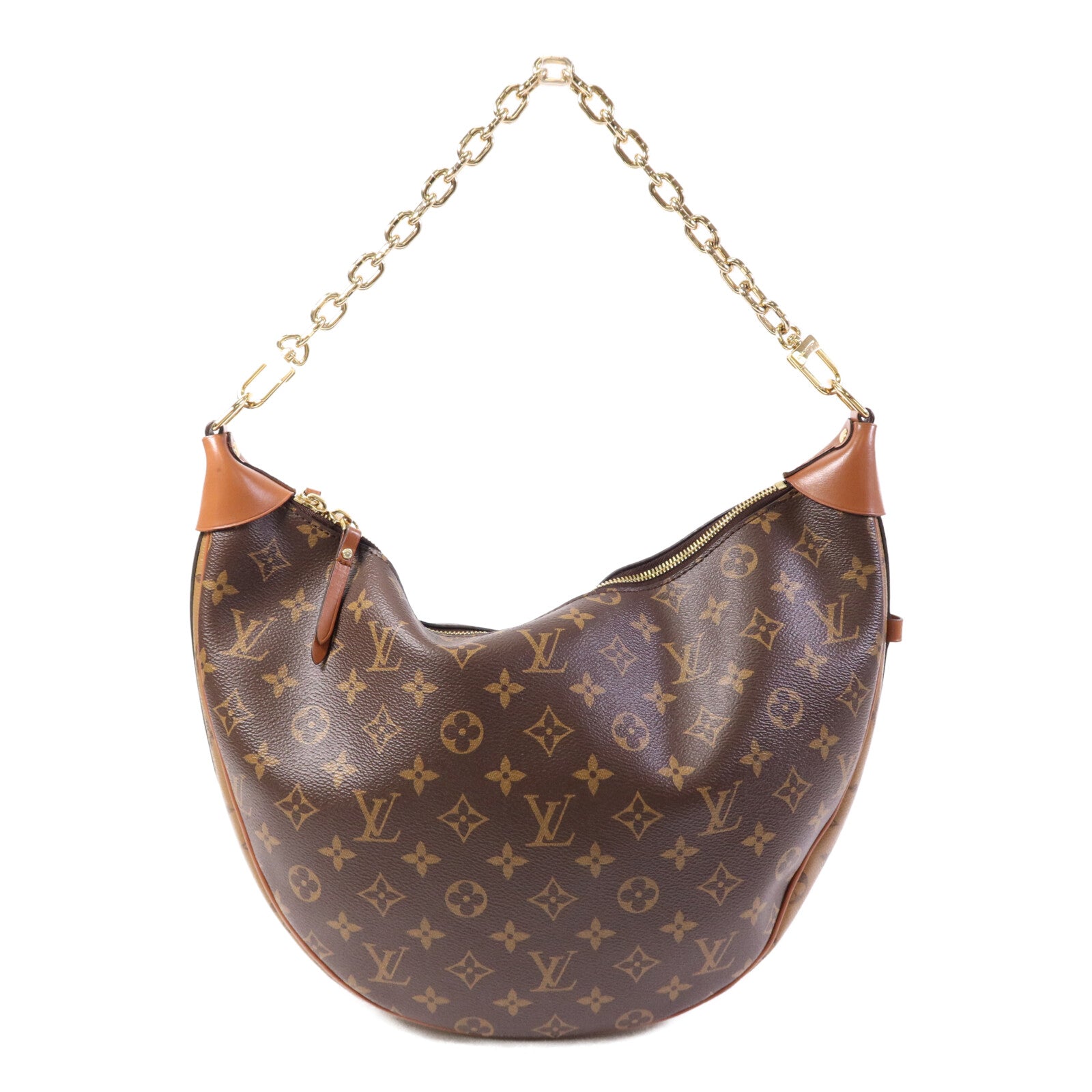 LOUIS VUITTON Monogram Reverse Loop Hobo金扣手挽肩背兩用袋棕色