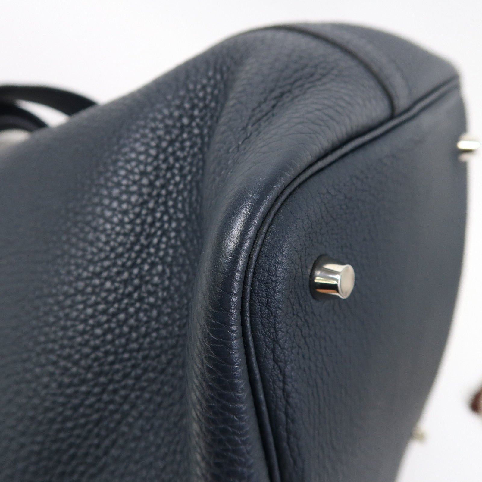 HERMES 【激減優惠】Clemence皮革Picotin MM銀扣手挽袋午夜藍色