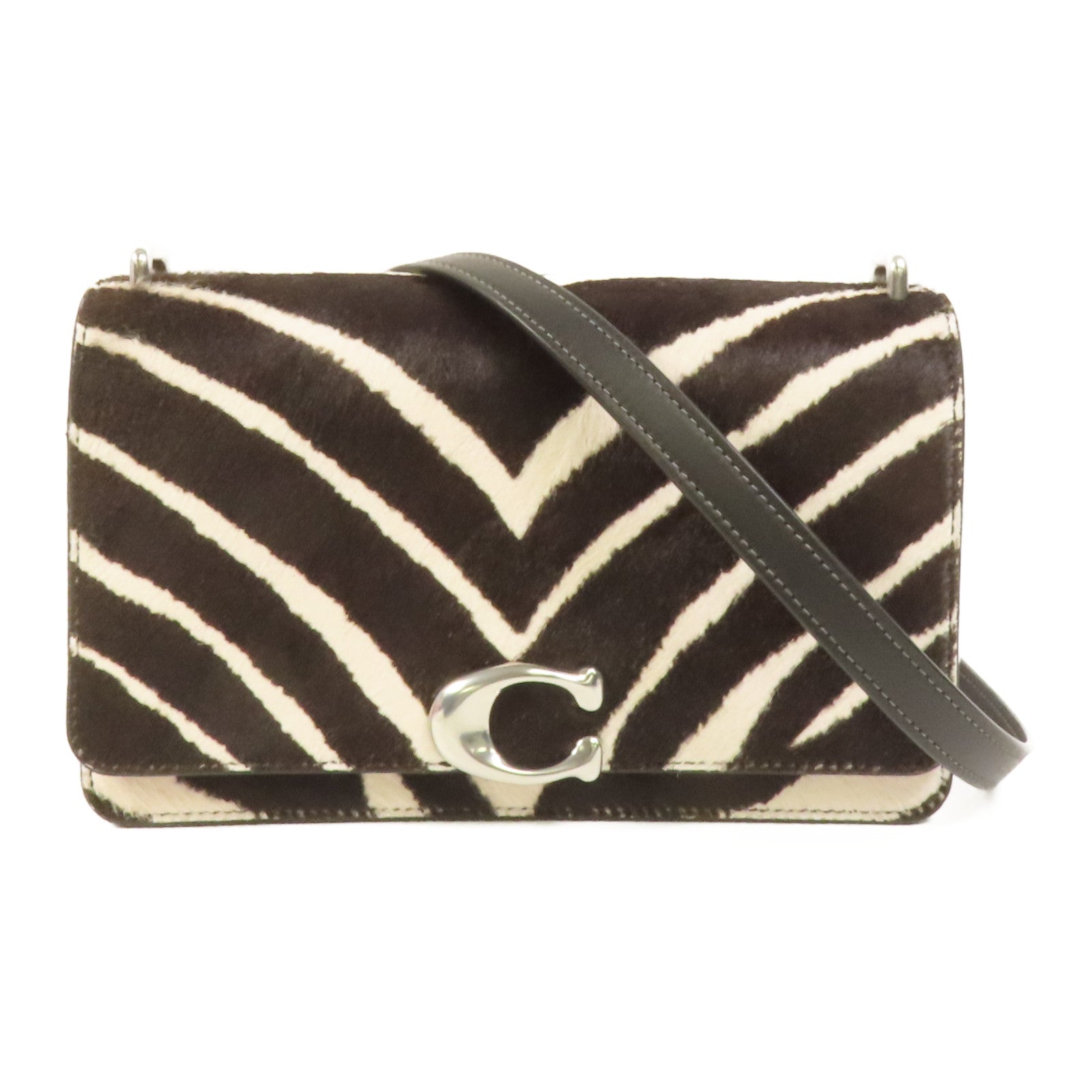 COACH 毛皮皮革Shoulder Bag銀扣肩背袋